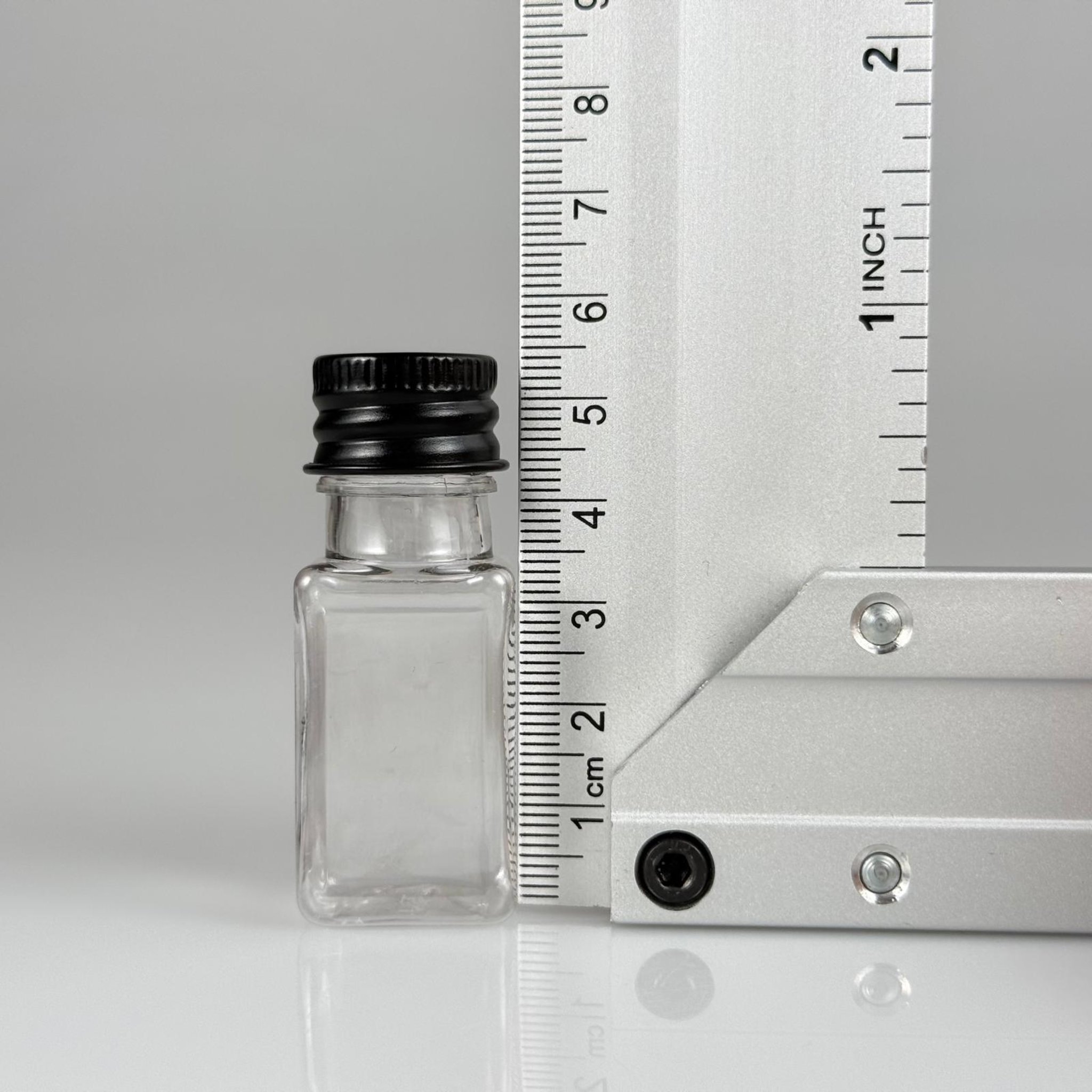 10 CC ŞEFFAF KARE PET SHOT ŞİŞE - KÖPÜK CONTALI SİYAH ALÜMİNYUM METAL KAPAKLI + KÖR TIPALI TAKIM - 10 ML PLASTİK ŞİŞE