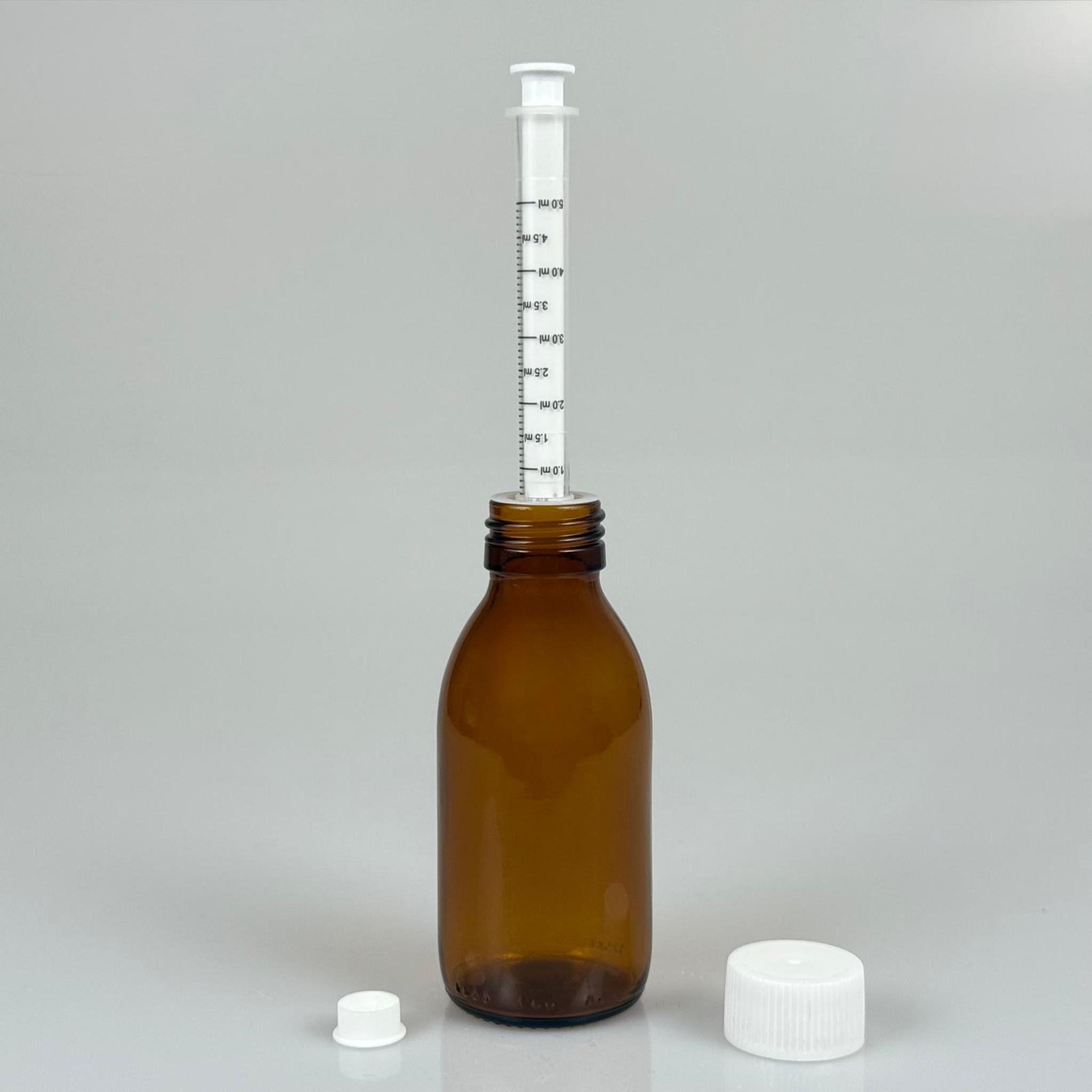 125 ML CAM ECZA ŞİŞESİ + 5 ML DOZAJ PİPETİ + DOZAJ TIPASI + CONTALI PLASTİK KAPAK TAKIM