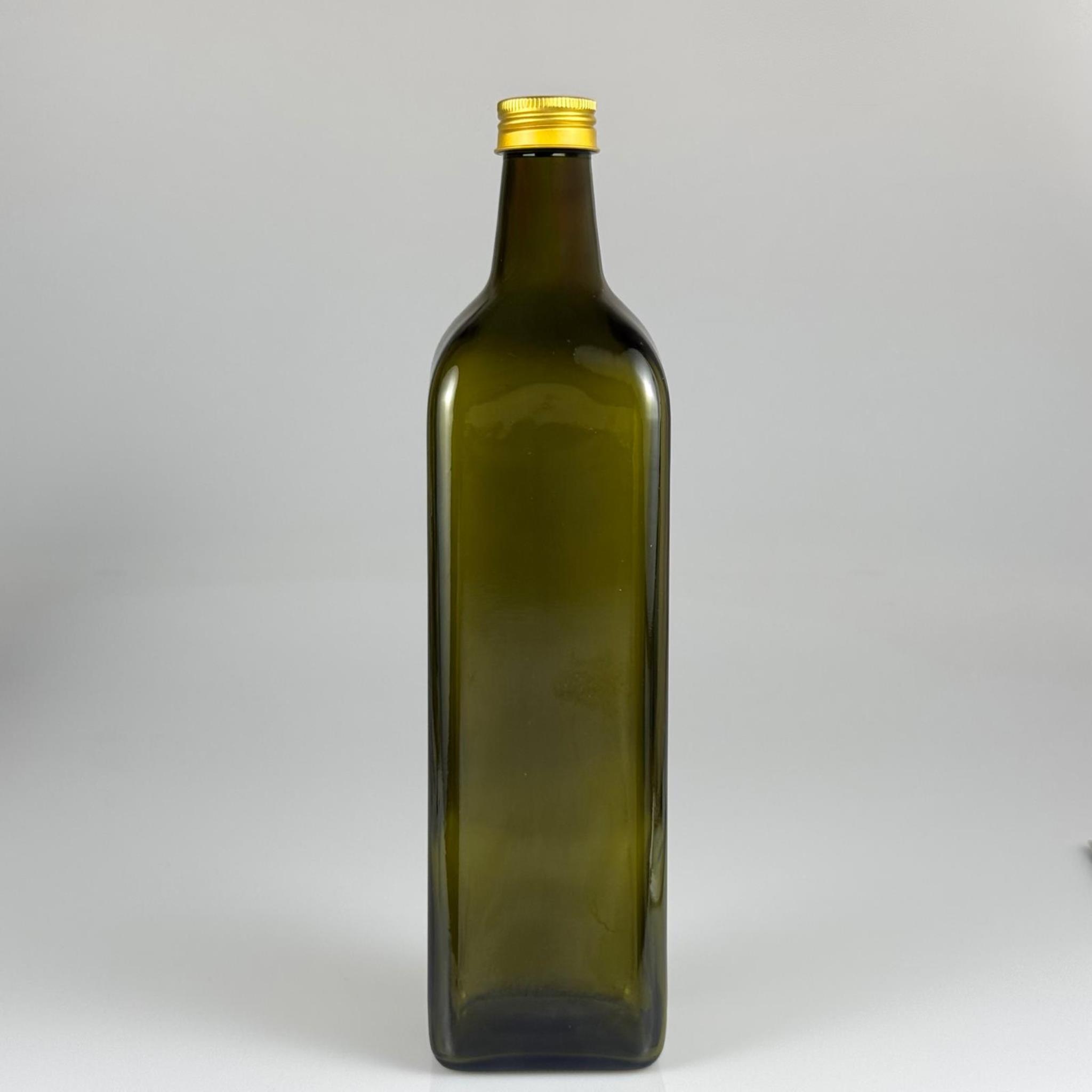 750 CC YEŞİL MARASKA CAM ŞİŞE - GOLD METAL ALÜMİNYUM KAPAKLI - 750 ML KÖŞELİ YAĞ ŞİŞESİ - SİRKE ŞİŞESİ