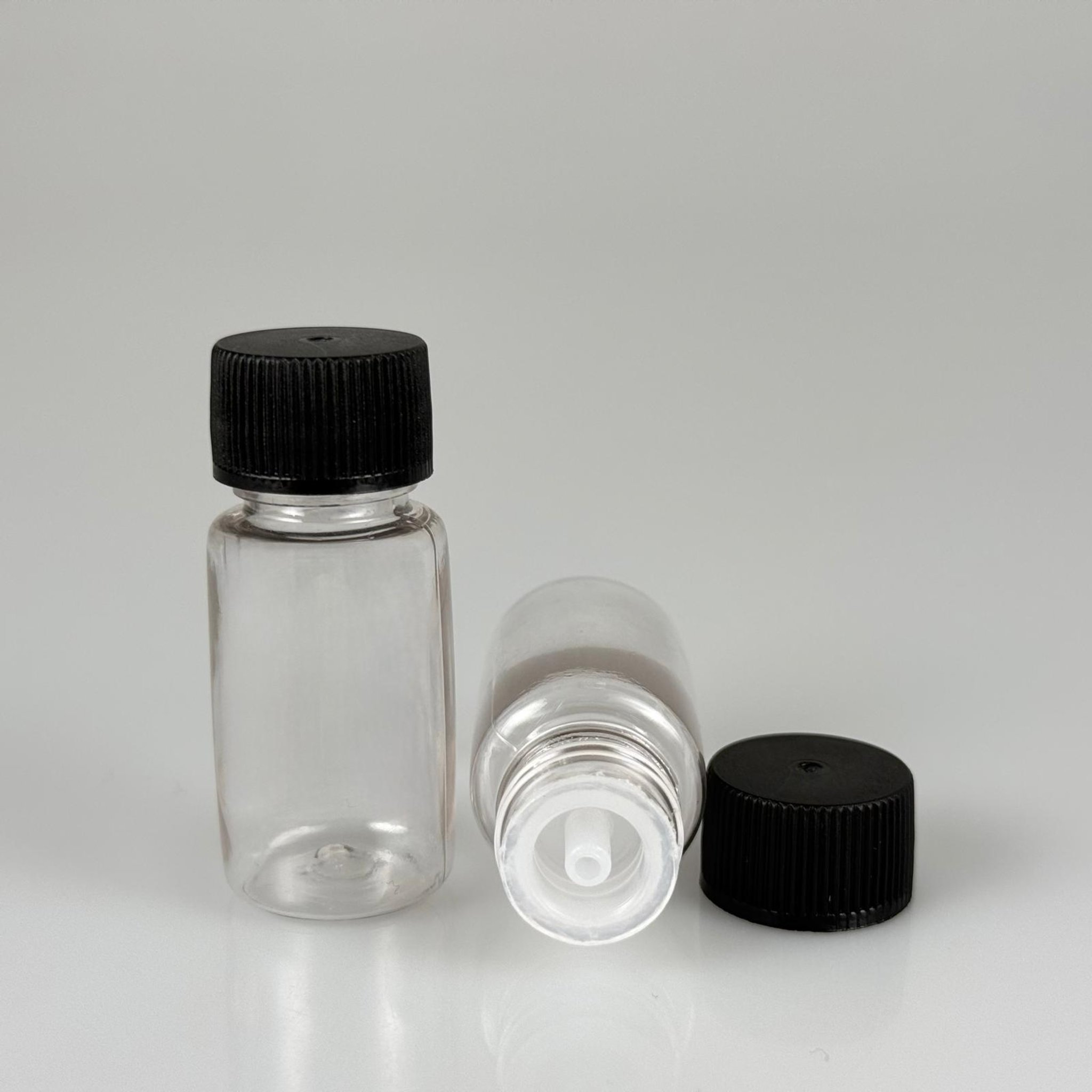10 CC İÇTEN DAMLALIKLI PLASTİK ŞİŞE -  10 ML ŞEFFAF PET ŞİŞE + CONTALI SİYAH KAPAK + KOLONYA TIPALI (DELEREK KULLANILIR) TAKIM