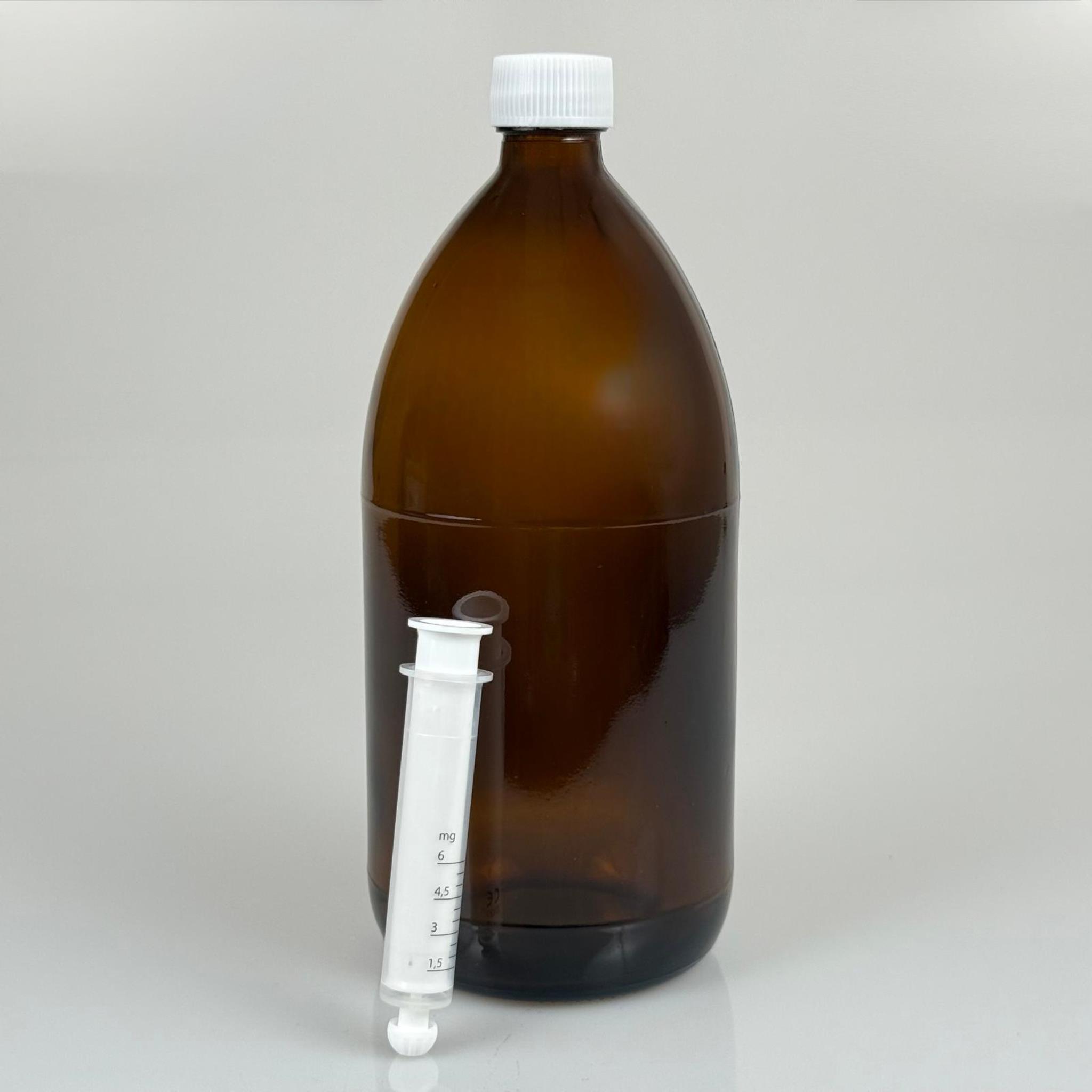 1000 ML CAM ECZA ŞİŞESİ + 6 ML DOZAJ PİPETİ + DOZAJ TIPASI + CONTALI PLASTİK KAPAK TAKIM