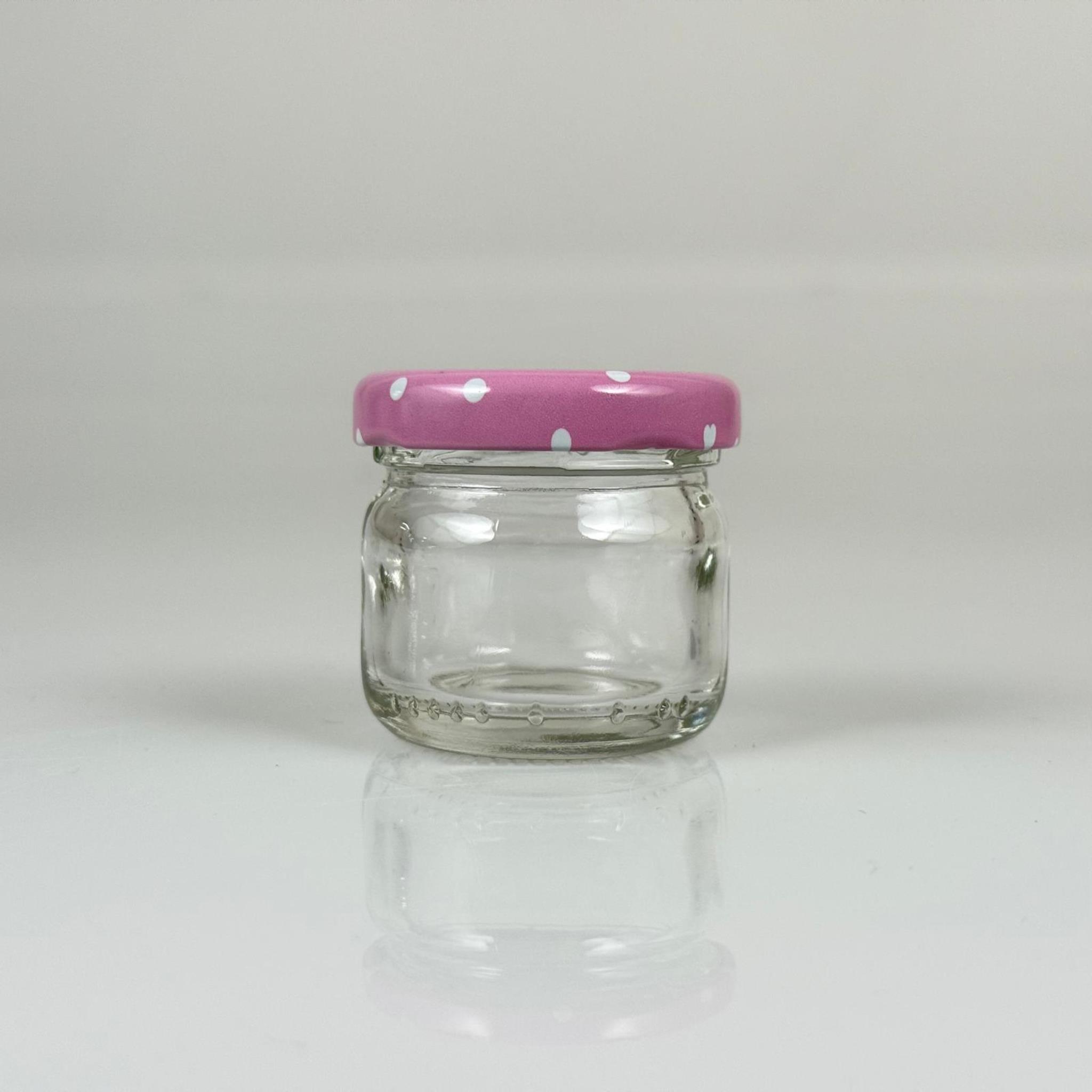 29 CC CAM KAVANOZ - PEMBE METAL KAPAKLI - 29 ML CAM KAVANOZ