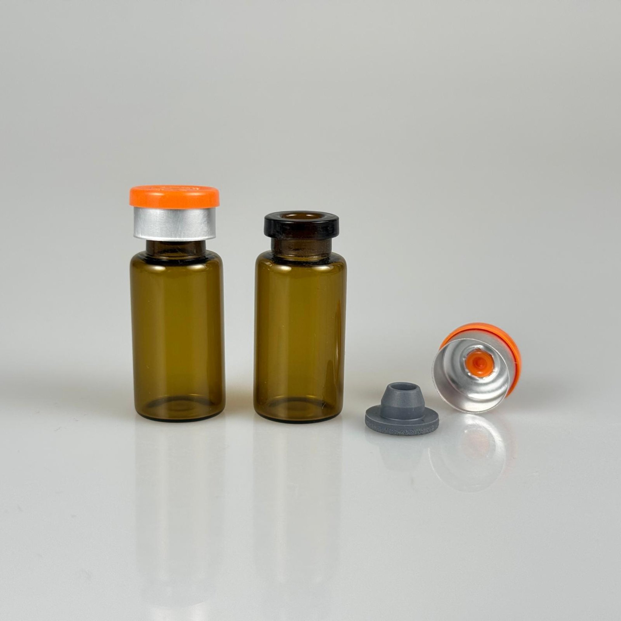 3 ML VİAL FLAKON ŞİŞE- 13 AĞIZ 3 CC AMBER CAM İLAÇ ŞİŞESİ + KAUÇUK BUTİL ENJEKTÖR TIPASI + TURUNCU FLAKON KAPAKLI TAKIM