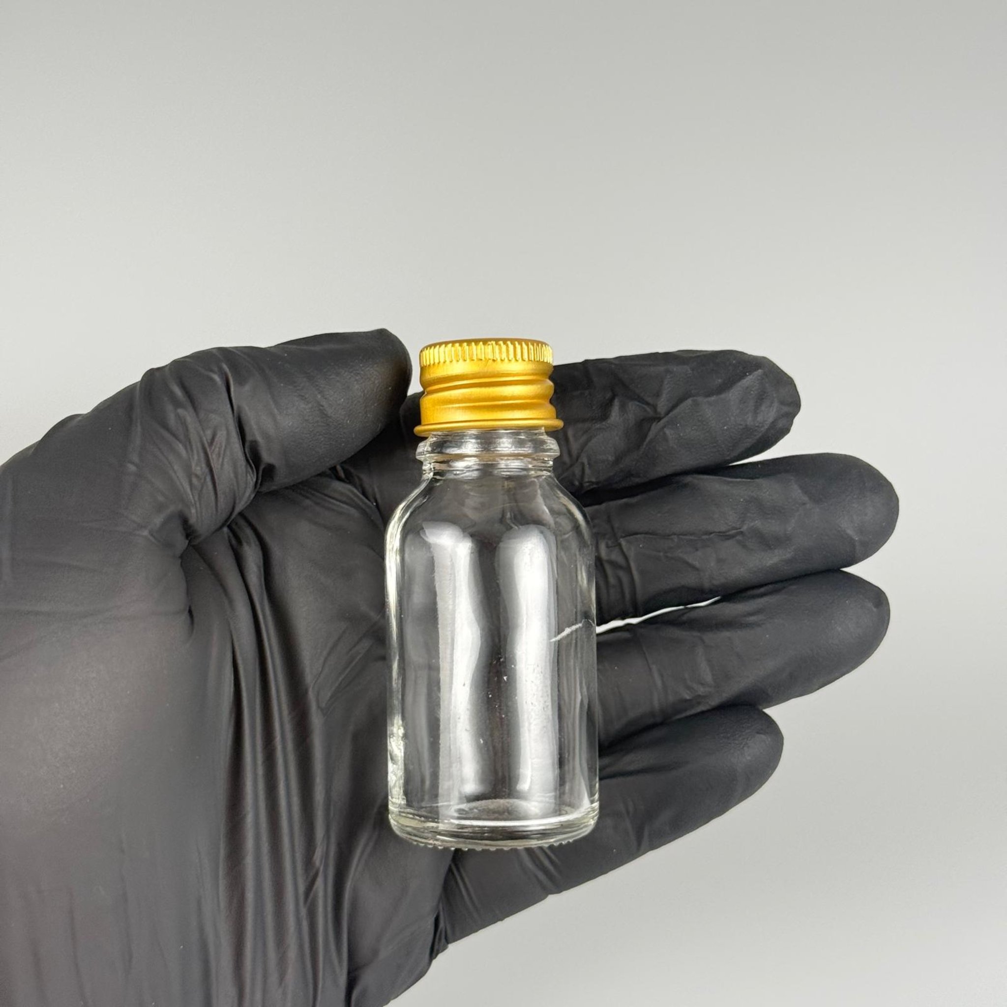 15 CC ŞEFFAF CAM ŞİŞE + KÖPÜK CONTALI GOLD ALÜMİNYUM METAL KAPAKLI + KÖR TIPALI TAKIM - 15 ML ŞEFFAF CAM ŞİŞE