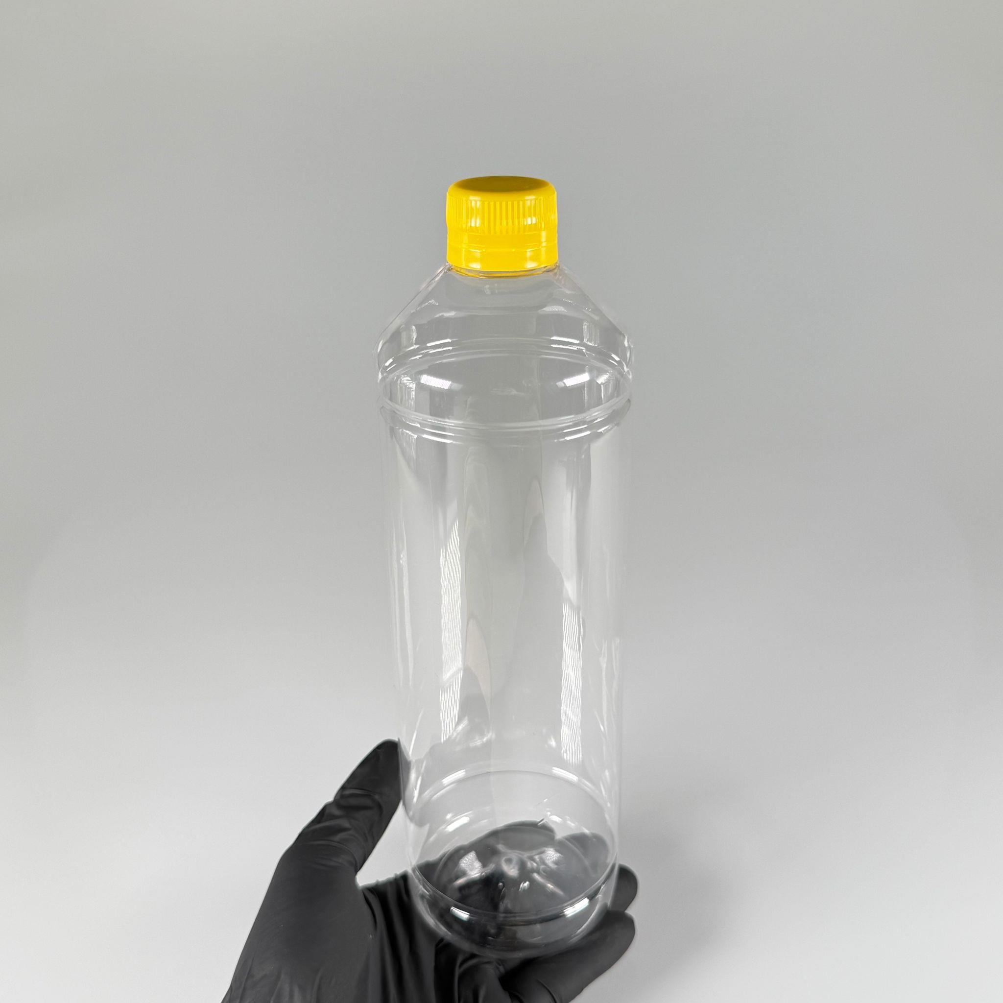1000 CC DÜZ MODEL PET ŞİŞE (28 AĞIZ) - 1 LİTRE PET ŞİŞE SARI CONTALI KİLİTLİ KAPAKLI