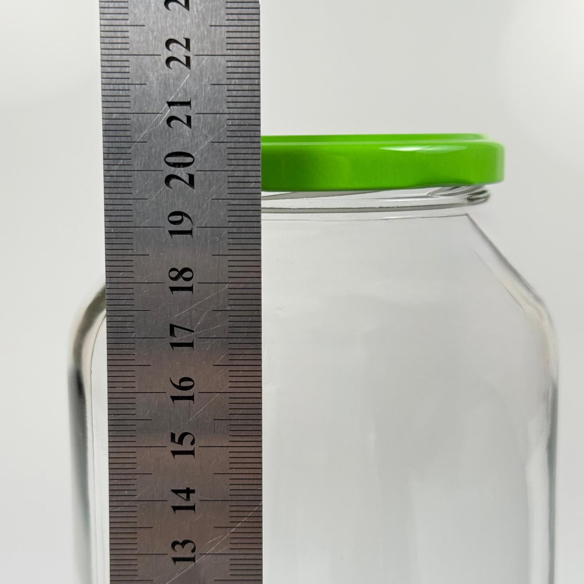 1500 CC CAM KAVANOZ - AÇIK YEŞİL METAL KAPAKLI - 1500 ML DAR AĞIZ CAM KAVANOZ