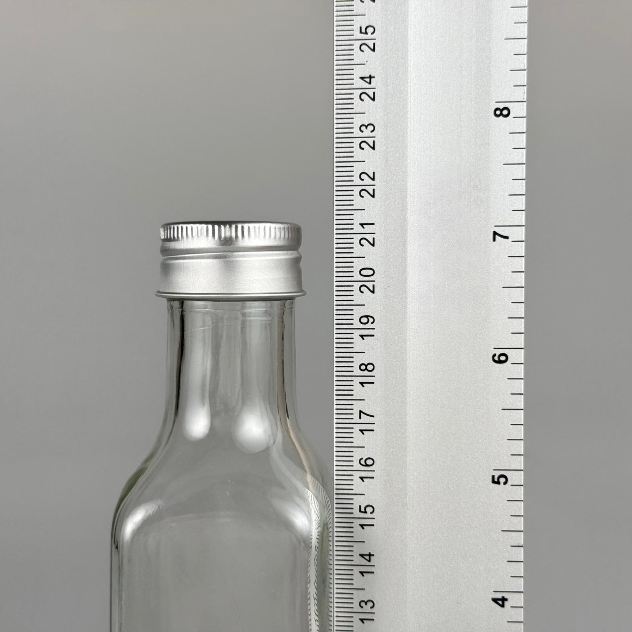 250 CC MARASKA CAM ŞİŞE - GÜMÜŞ METAL ALÜMİNYUM KAPAKLI - 250 ML KÖŞELİ YAĞ ŞİŞESİ - SİRKE ŞİŞESİ