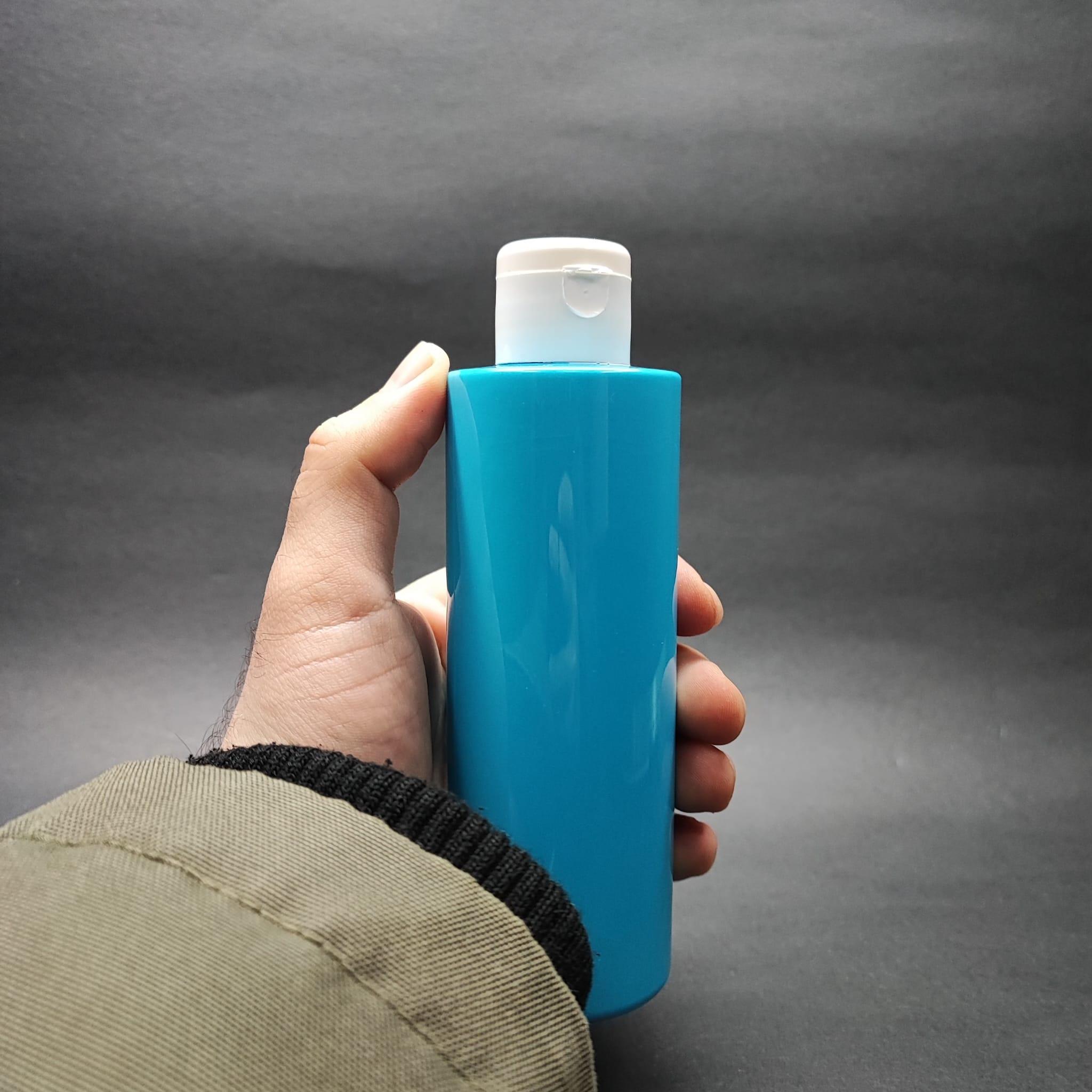 200 CC KÜT BOYUNLU UZUN SİLİNDİR PET ŞİŞE (24 GR) - BEYAZ FLİPTOP KAPAKLI - 200 ML PLASTİK ŞİŞE - MAVİ