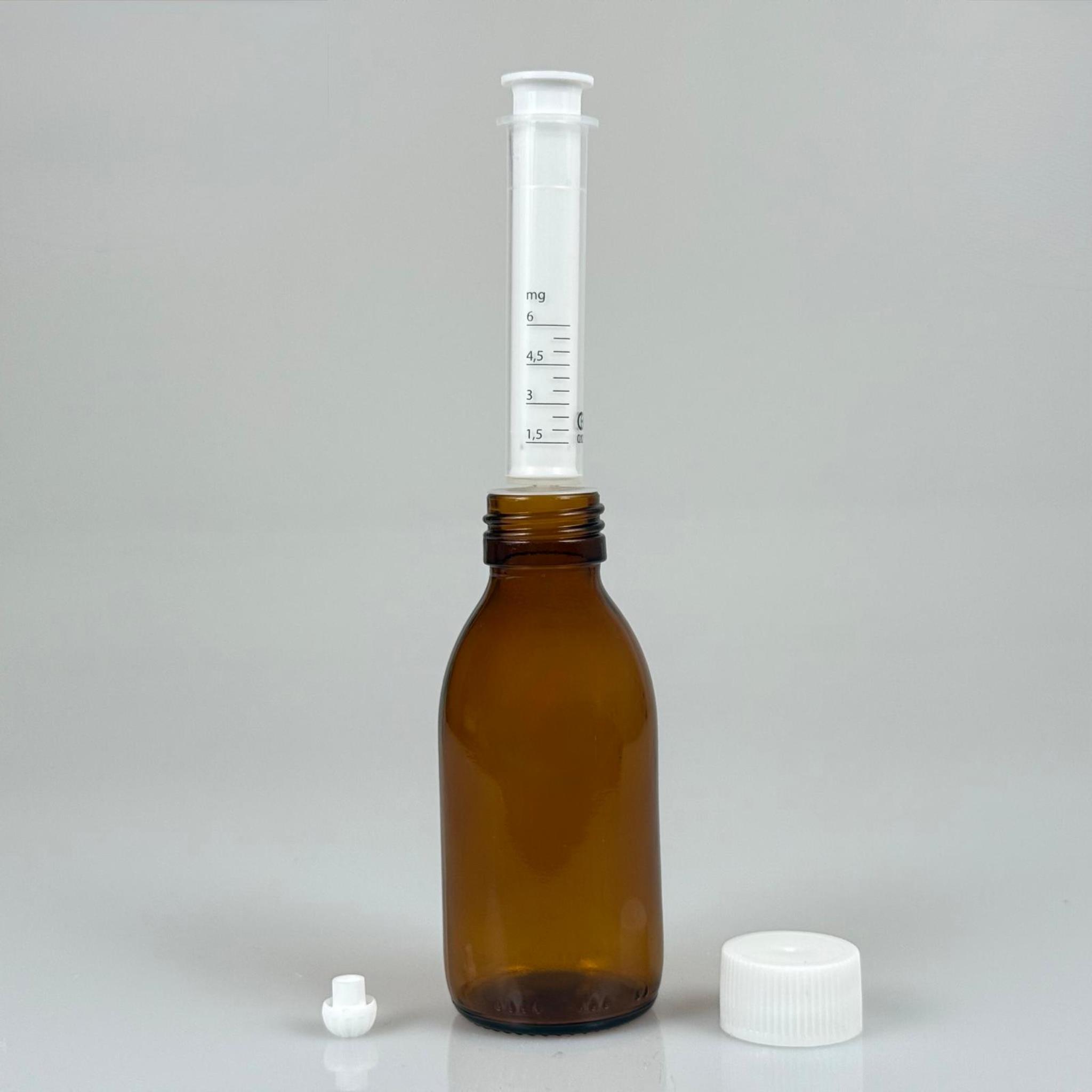 125 ML CAM ECZA ŞİŞESİ + 6 ML DOZAJ PİPETİ + DOZAJ TIPASI + CONTALI PLASTİK KAPAK TAKIM