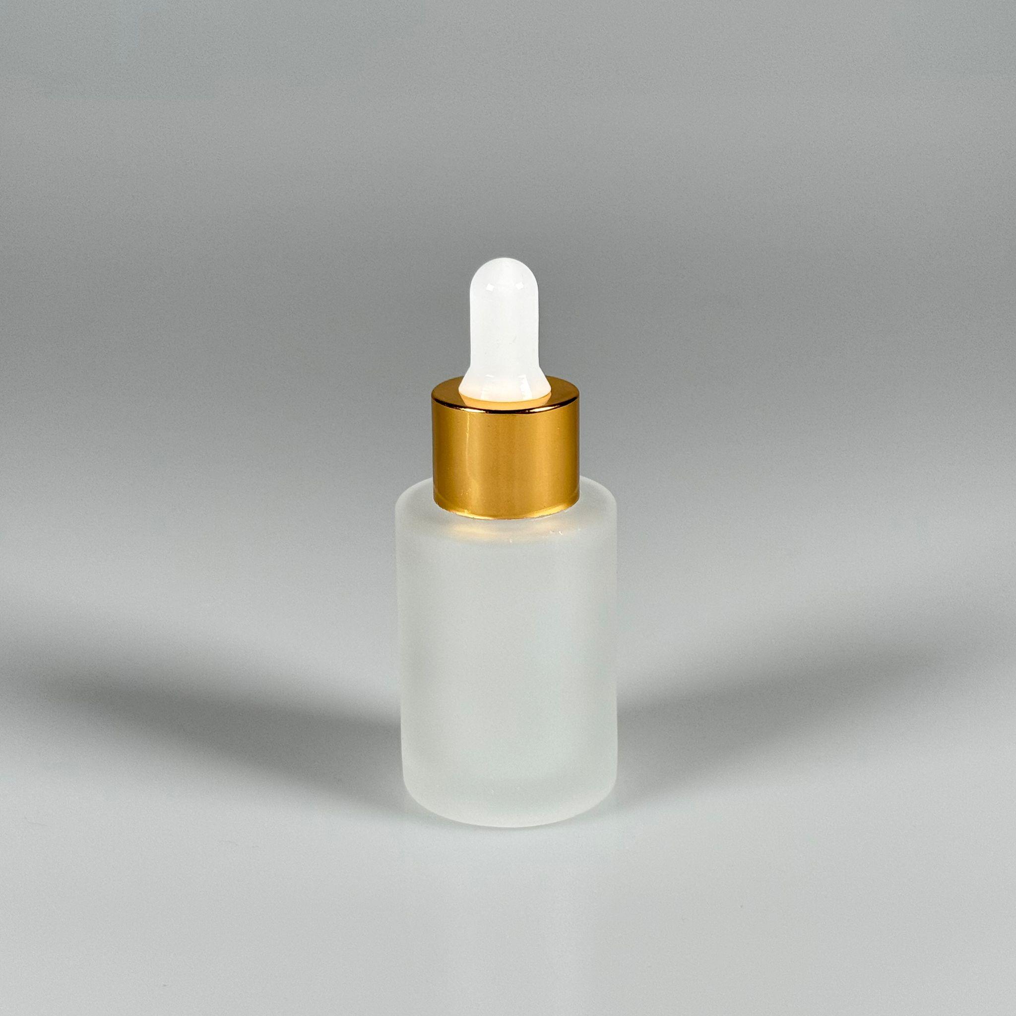 30 CC OMUZLU BUZLU CAM ŞİŞE - BEYAZ EMZİKLİ GOLD KAPAKLI CAM DAMLALIKLI TAKIM (DAMLALIĞIN İÇİNDE SIZDIRMAZ CONTA MEVCUTTUR) - 30 ML KÜT BOYUNLU CAM SERUM ŞİŞESİ