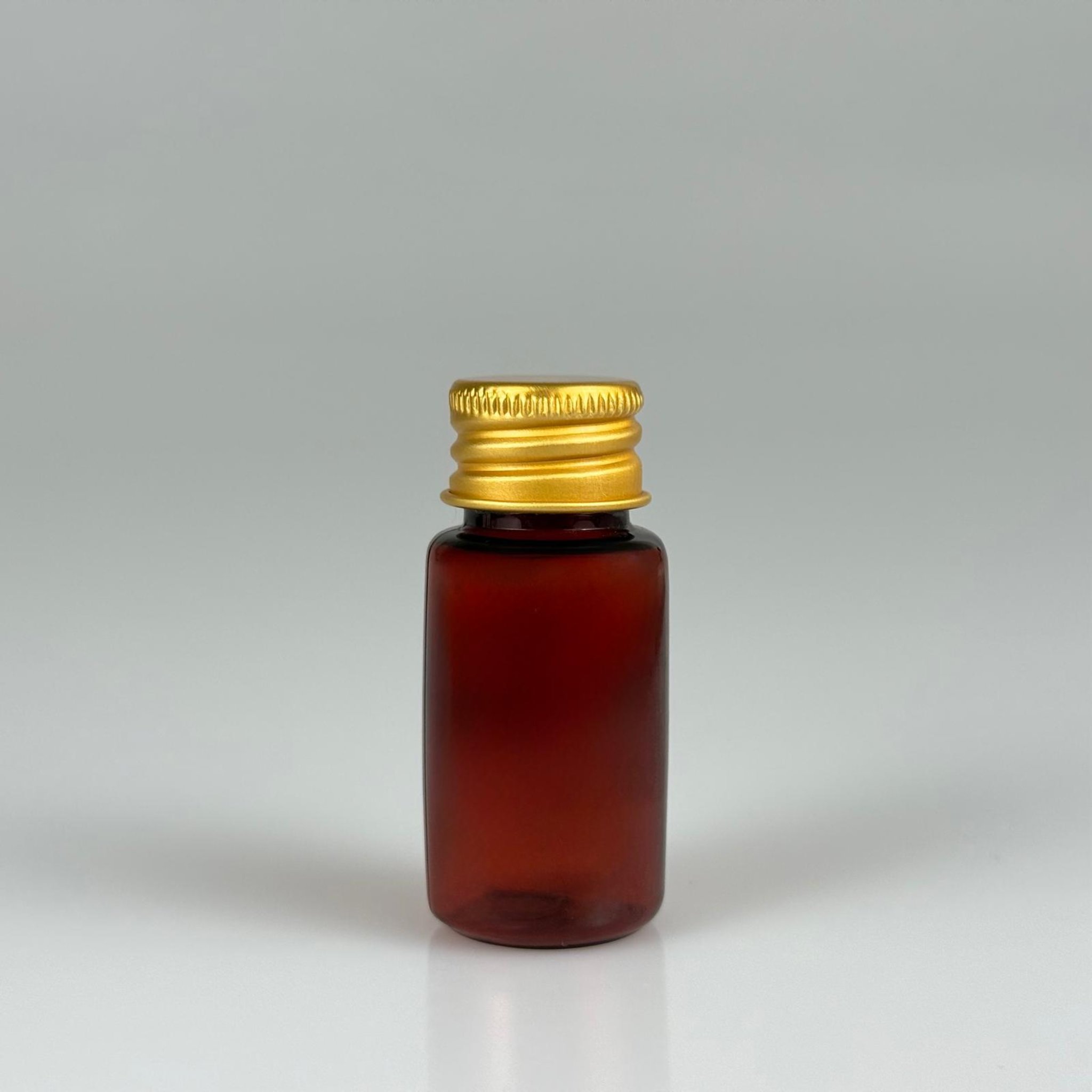 10 CC AMBER PET SHOT ŞİŞE - KÖPÜK CONTALI GOLD ALÜMİNYUM METAL KAPAKLI TAKIM - 10 ML KAHVERENGİ PLASTİK ŞİŞE
