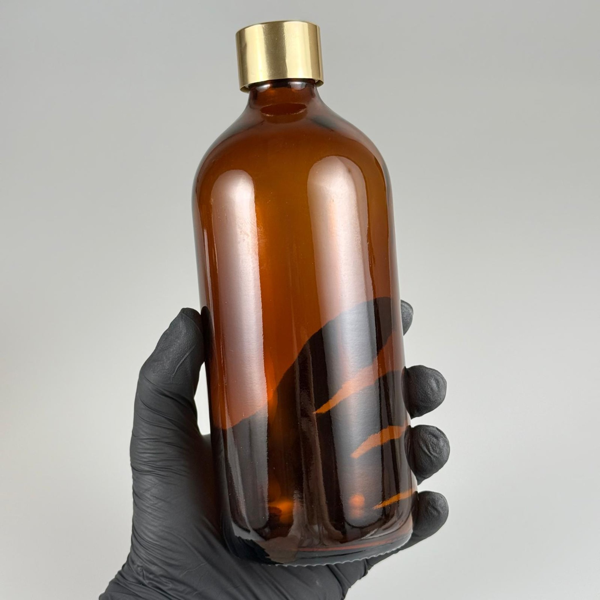 500 CC AMBER CAM ŞİŞE  + ALÜMİNYUM KAPLAMALI GOLD KAPAKLI + KÖR TIPALI TAKIM - 500 ML KAHVERENGİ CAM ŞİŞE