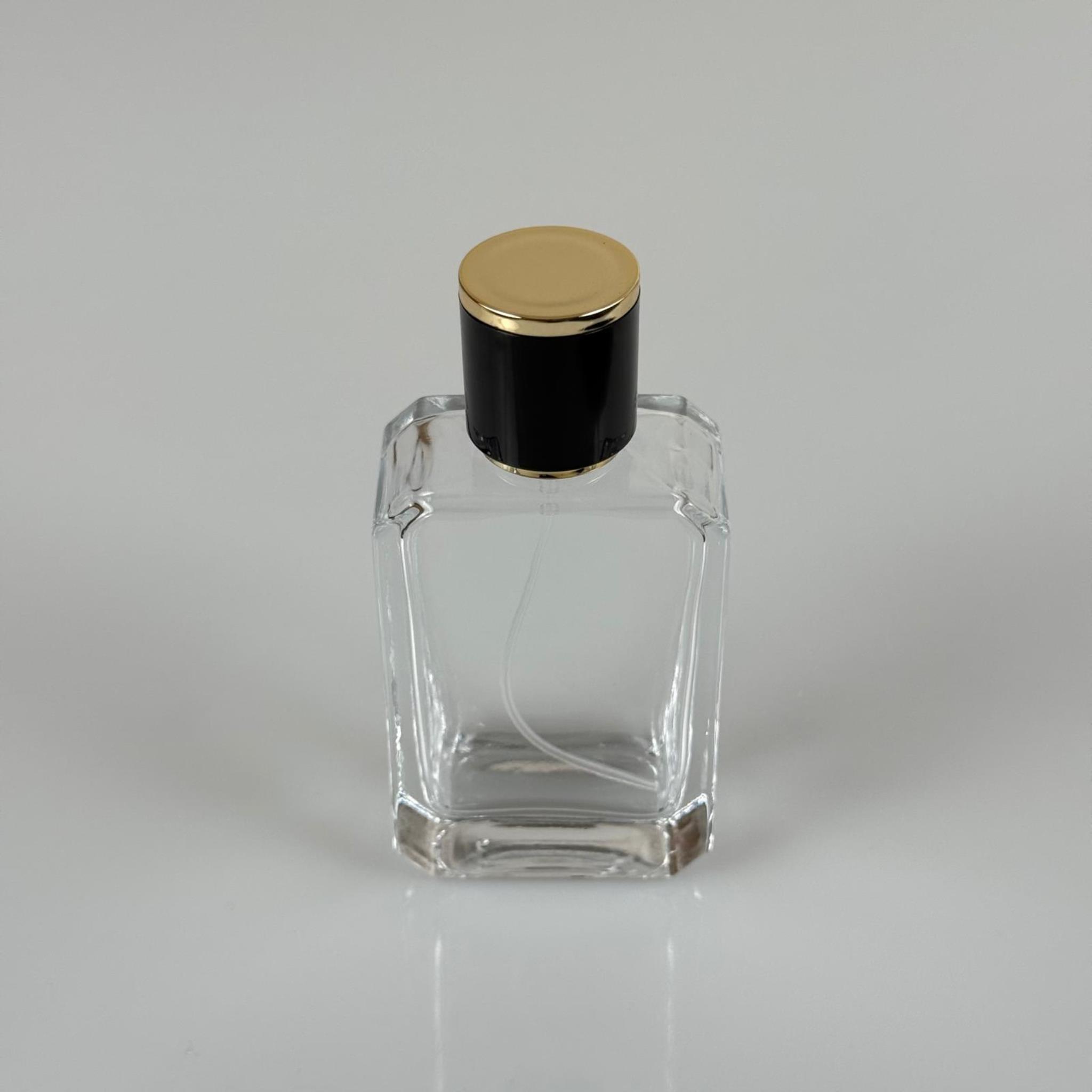 50 ML KÖŞELİ MODEL ANGEL PARFÜM ŞİŞESİ - GÜMÜŞ METAL SPREYLİ + GOLD SİYAH KAPAKLI (AĞIZ 15 MM GEÇME KOLAY KAPAMA)