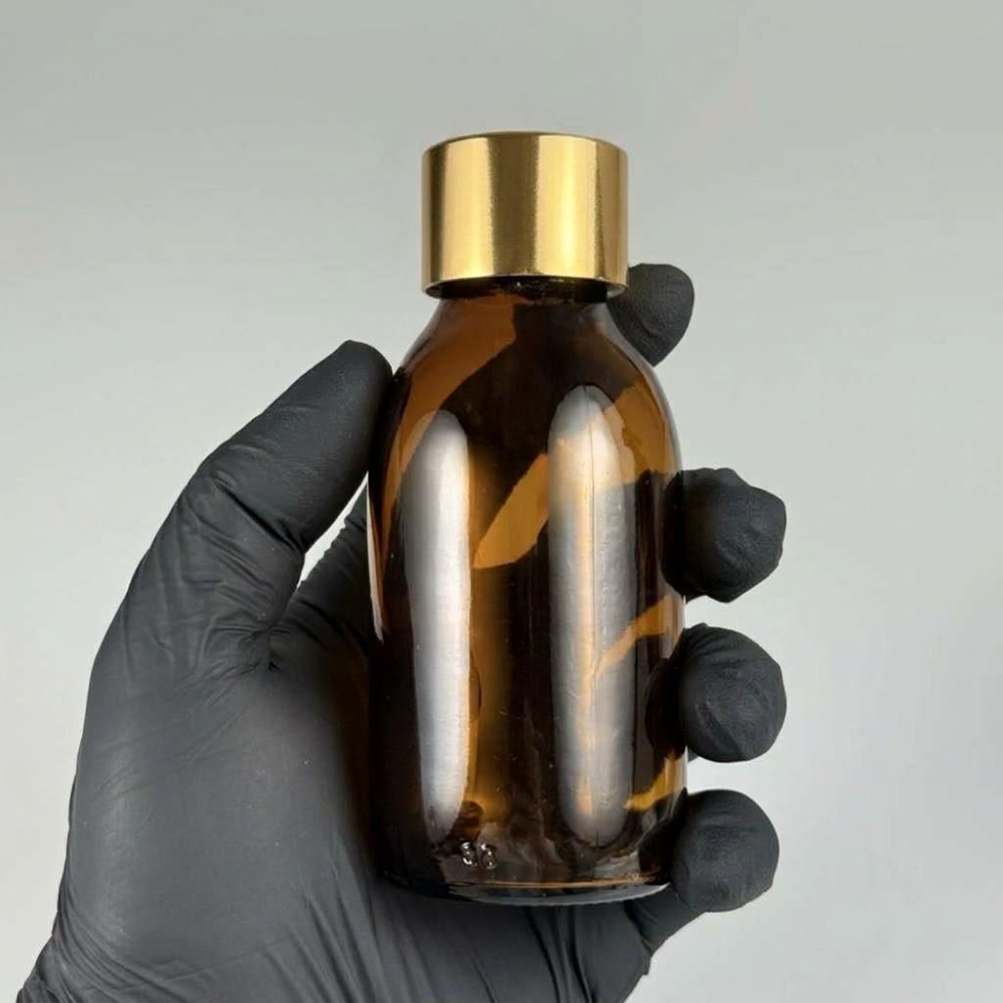 100 CC AMBER CAM ŞİŞE  + ALÜMİNYUM KAPLAMALI GOLD KAPAKLI TAKIM - 100 ML KAHVERENGİ CAM ŞİŞE