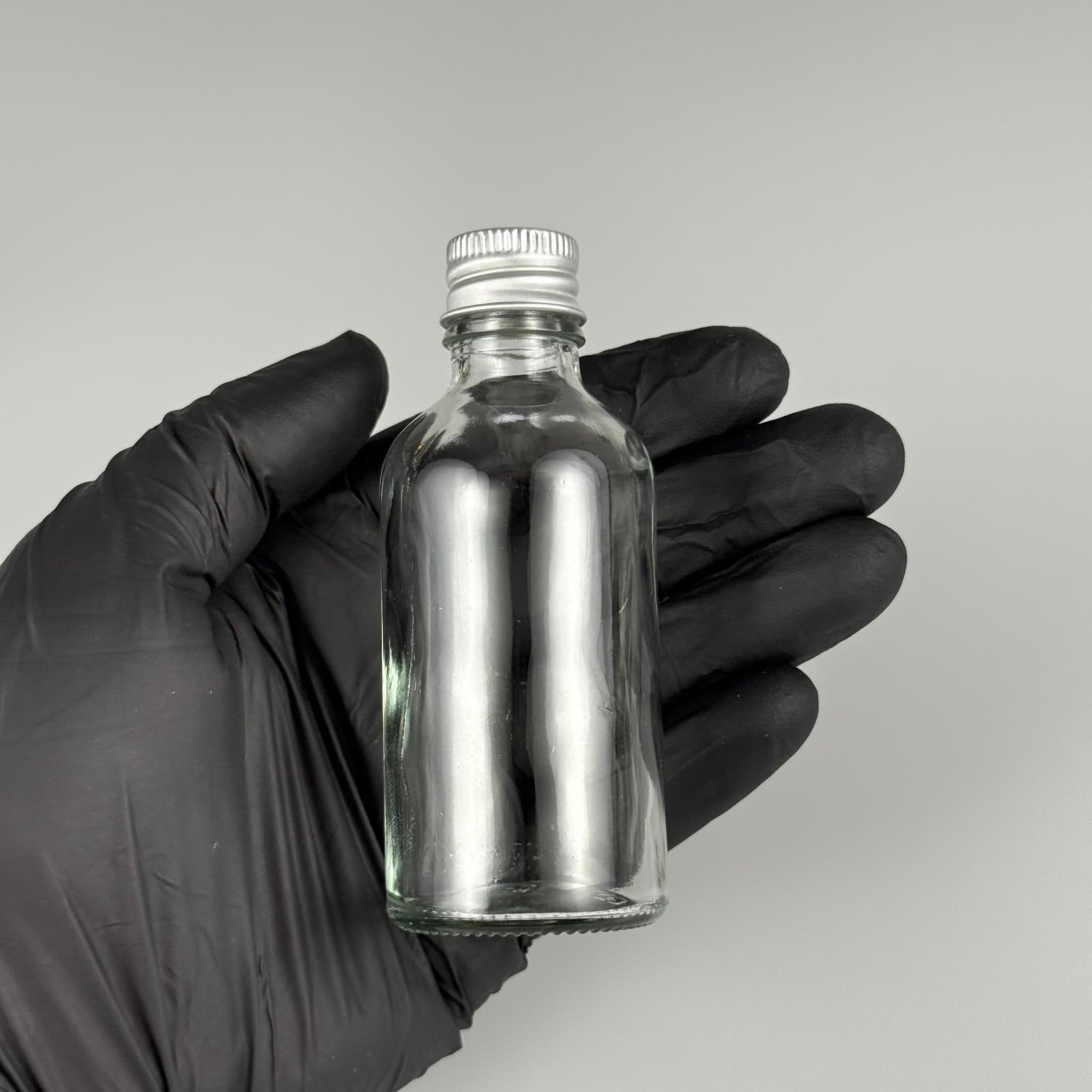 50 CC ŞEFFAF CAM ŞİŞE + KÖPÜK CONTALI GÜMÜŞ ALÜMİNYUM METAL KAPAKLI TAKIM - 50 ML ŞEFFAF CAM ŞİŞE