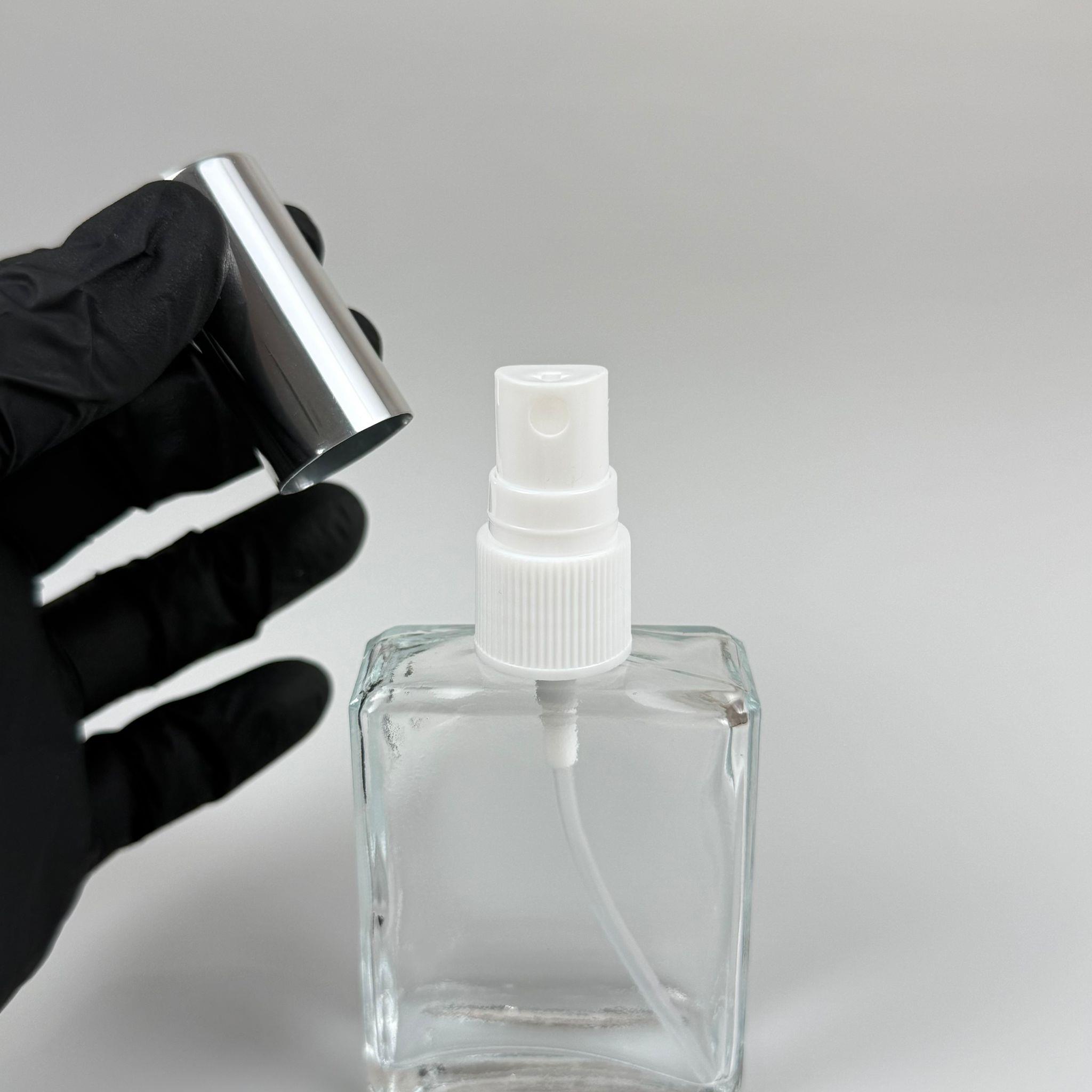 40 CC YASSI DİKDÖRTGEN KISA CAM ŞİŞE - VİDALI GÜMÜŞ SPREYLİ PARFÜM KOLONYA ŞİŞESİ TAKIM - 40 ML PRESTİJLİ ŞİŞE