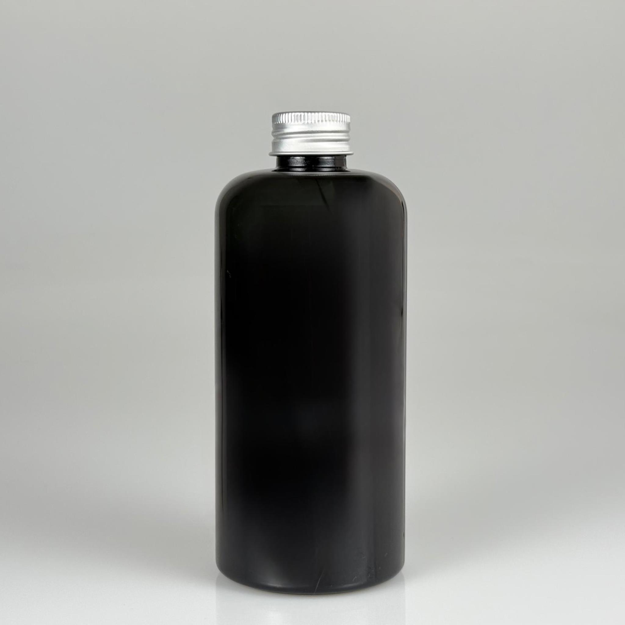 500 CC SİYAH UZUN SİLİNDİR PET ŞİŞE KALIN (26 GR) - GÜMÜŞ METAL ALÜMİNYUM KAPAKLI - 28 AĞIZ - 500 ML PET ŞİŞE