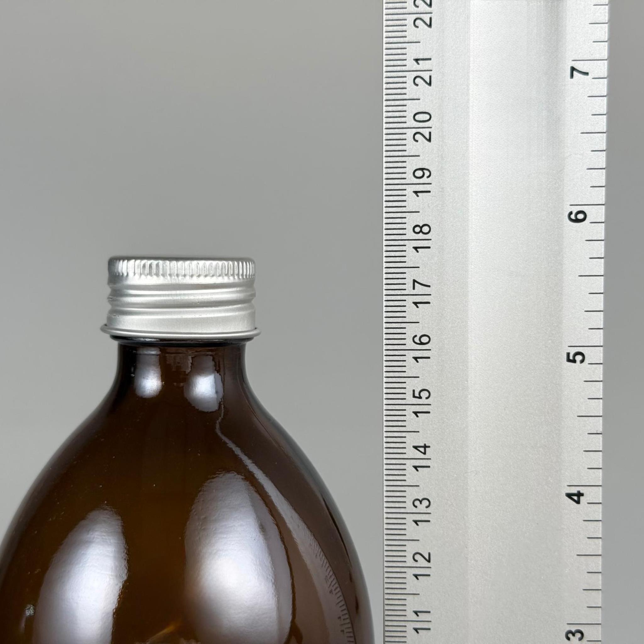 500 CC AMBER TOMBUL ÖZEL SERİ CAM ŞİŞE - METAL ALÜMİNYUM GÜMÜŞ KÖPÜK CONTALI KAPAKLI - 500 ML CAM ECZA ŞİŞESİ - KAHVERENGİ