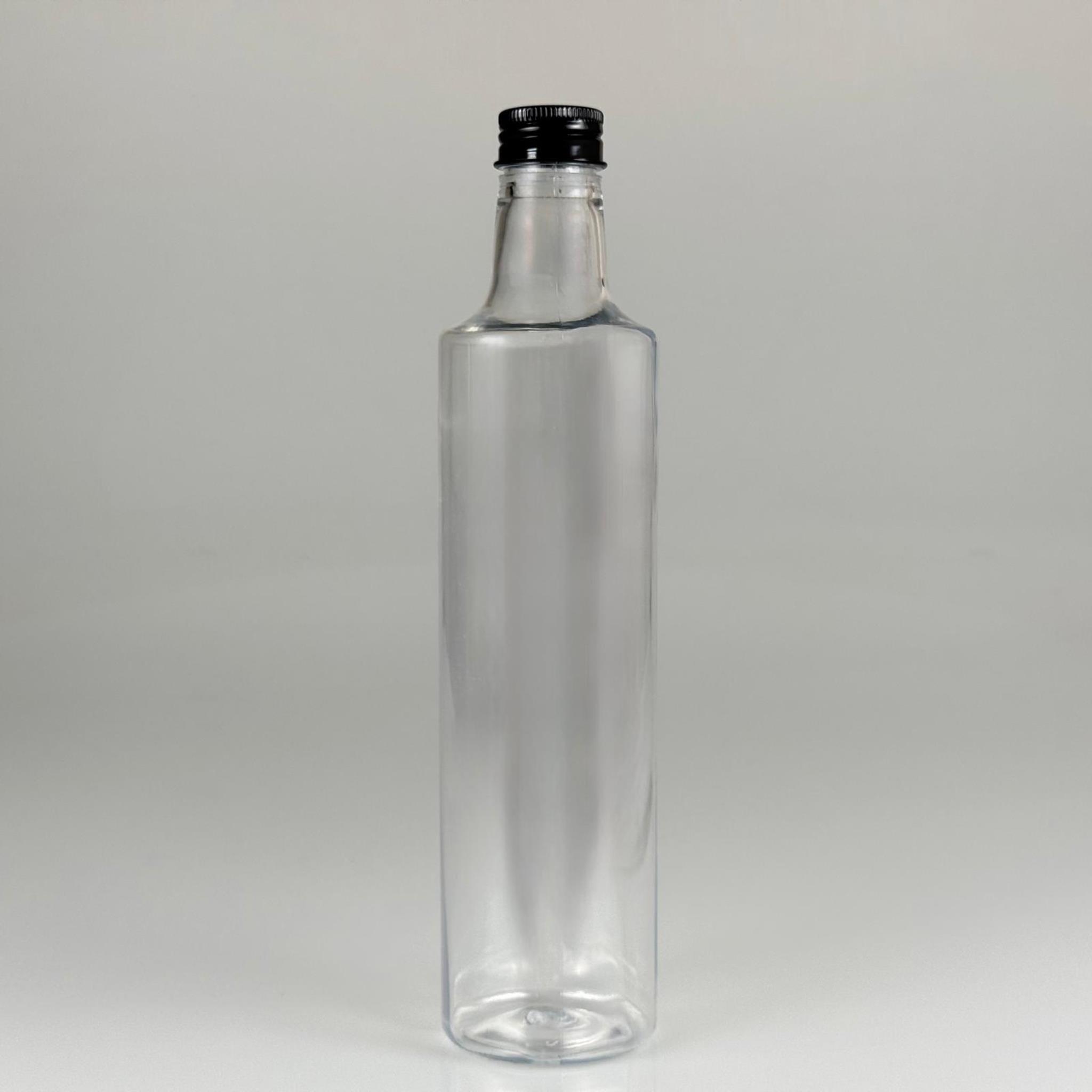 500 CC DORİKA SİLİNDİR PET ŞİŞE - CONTALI SİYAH METAL KAPAKLI -  (60 GR) CAM GÖRÜNÜMLÜ SERT KALIN KIRILMAZ 500 ML SİLİNDİR PLASTİK ŞİŞE