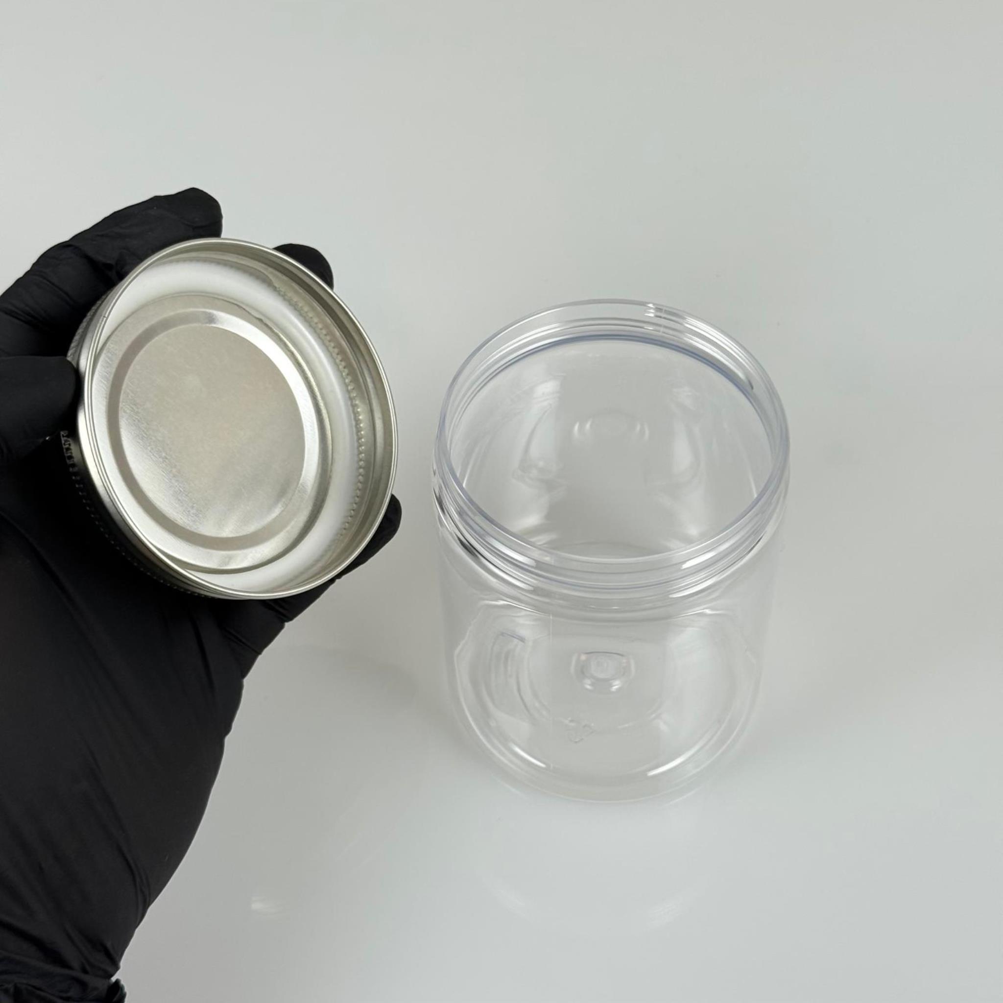 300 CC ŞEFFAF SERT PLASTİK KAVANOZ - GÜMÜŞ METAL KAPAKLI - 300 ML METAL KAPAKLI PLASTİK KAVANOZ - KOZMETİK KAVANOZ, GIDA KAVANOZU VE KREM KAVANOZU OLARAK KULLANABİLİRSİNİZ