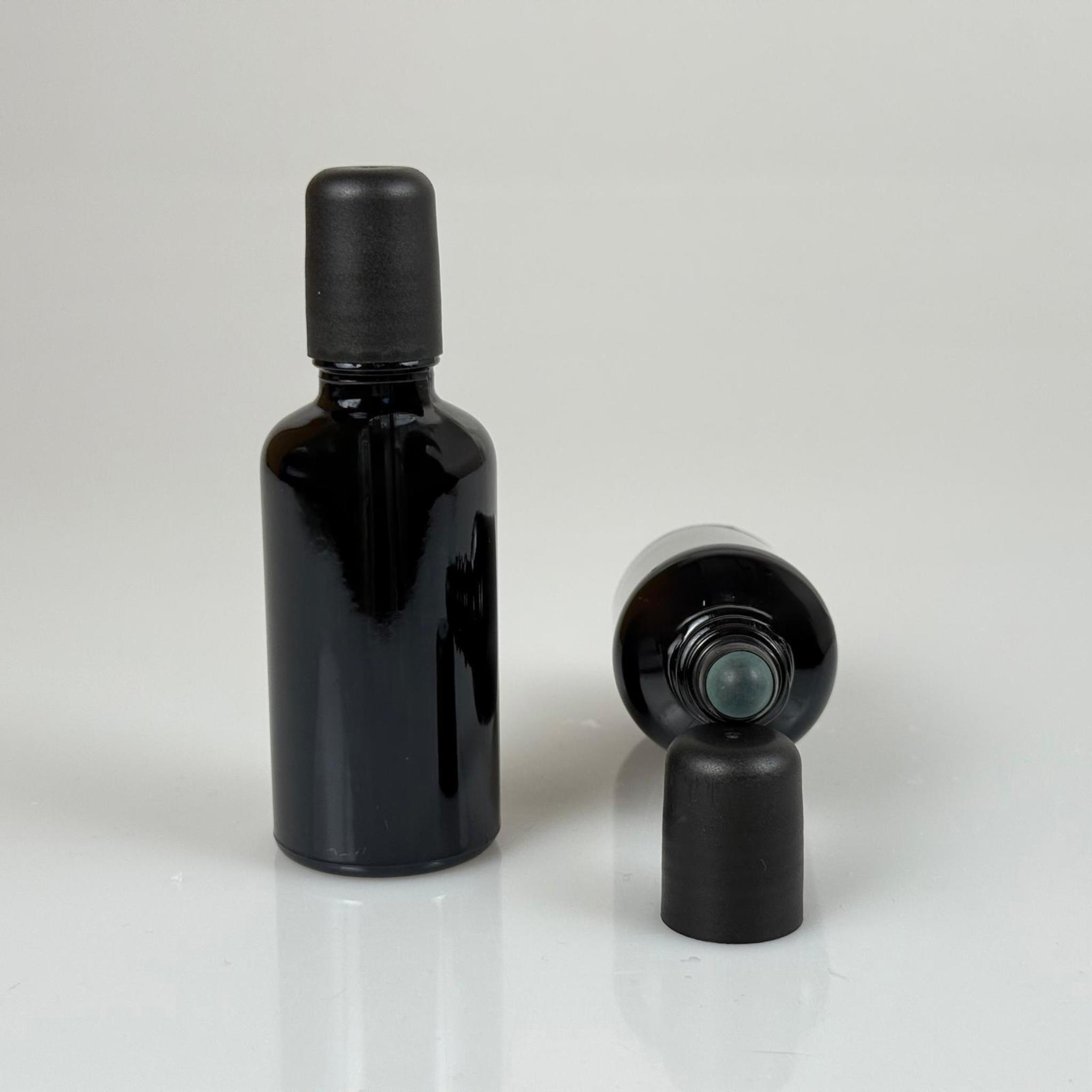 50 CC SİYAH CAM ROLL-ON ŞİŞESİ - SİYAH KAPAKLI - 50 ML CAM BİLYELİ ŞİŞE - CAM ROLL ON ŞİŞE - CAM ESANS ŞİŞESİ