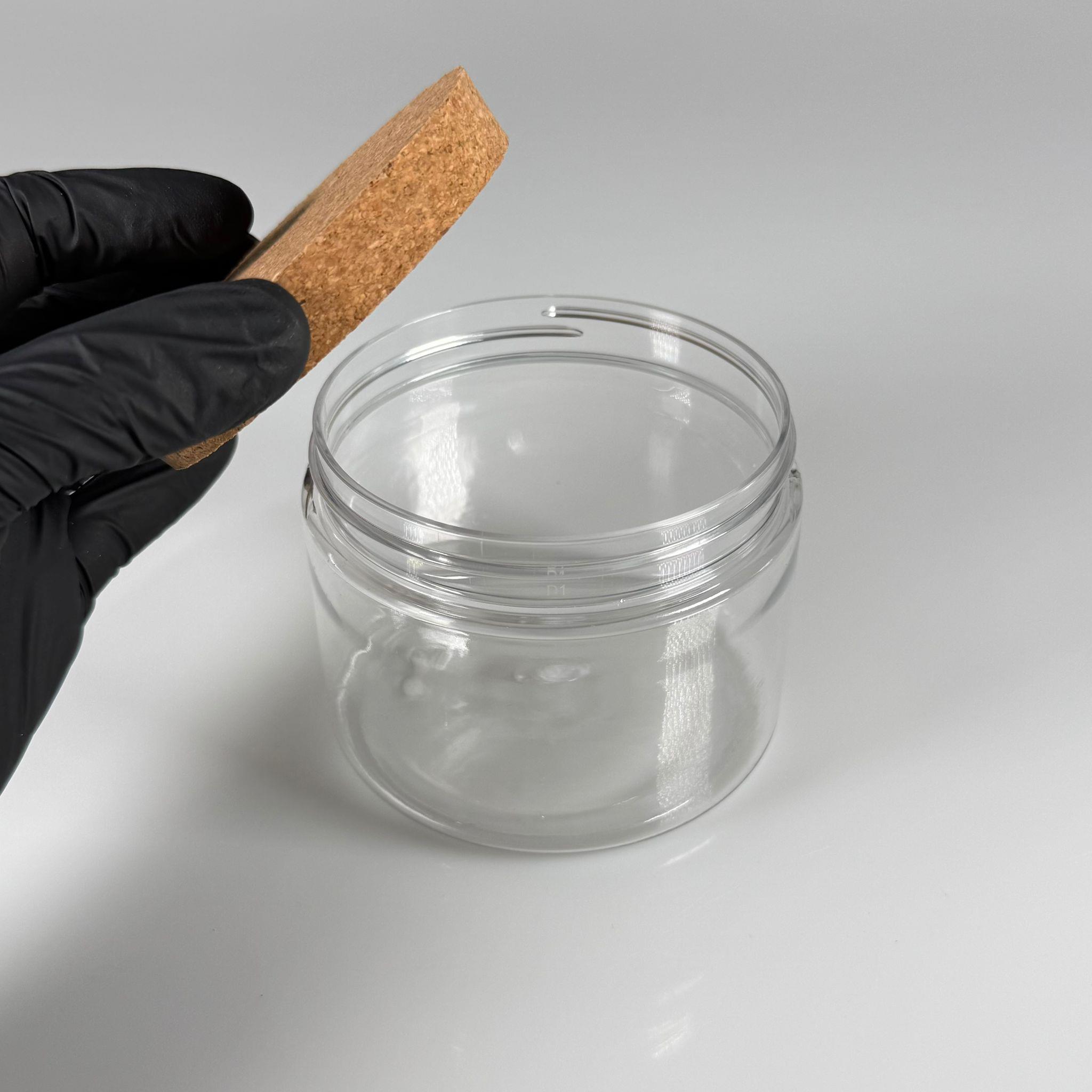 AHŞAP KAPAKLI PLASTİK SAKLAMA KABI - 500 ML SERT PET KAVANOZ + AHŞAP MANTAR KAPAK SET - mutfak, raf düzenleyicileri