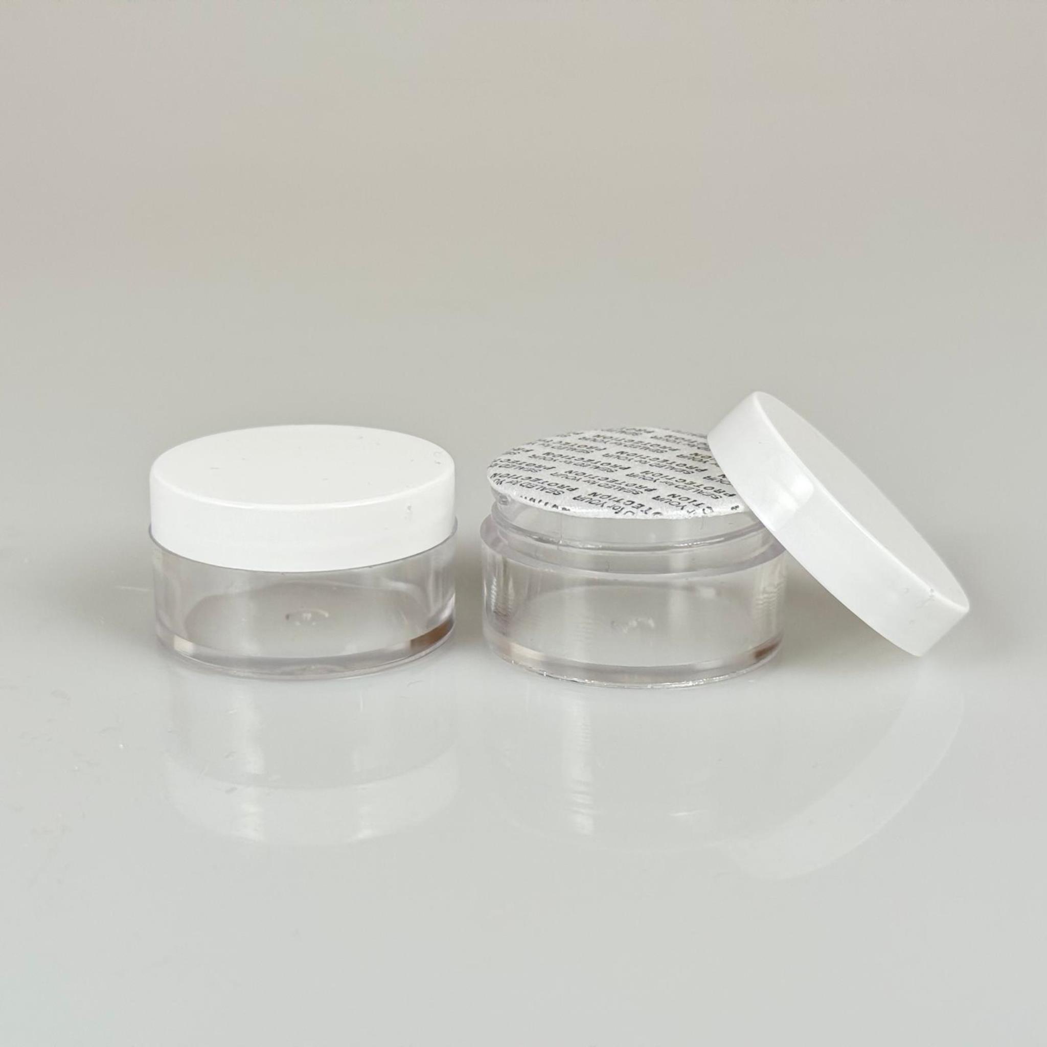 10 CC KRİSTAL KAVANOZ - BEYAZ KAPAKLI + KENDİNDEN YAPIŞKANLI KÖPÜK CONTALI - 10 ML KREM KAVANOZ KALIN ŞEFFAF PLASTİK MİKA AKRİLİK
