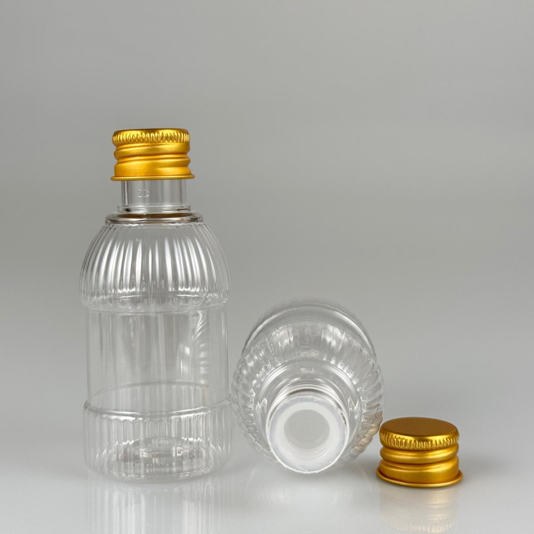 50 CC MANDALİNA MODEL PET ŞİŞE + KÖPÜK CONTALI GOLD ALÜMİNYUM METAL KAPAKLI + KÖR TIPALI TAKIM - 50 ML TOMBUL PET ŞİŞE