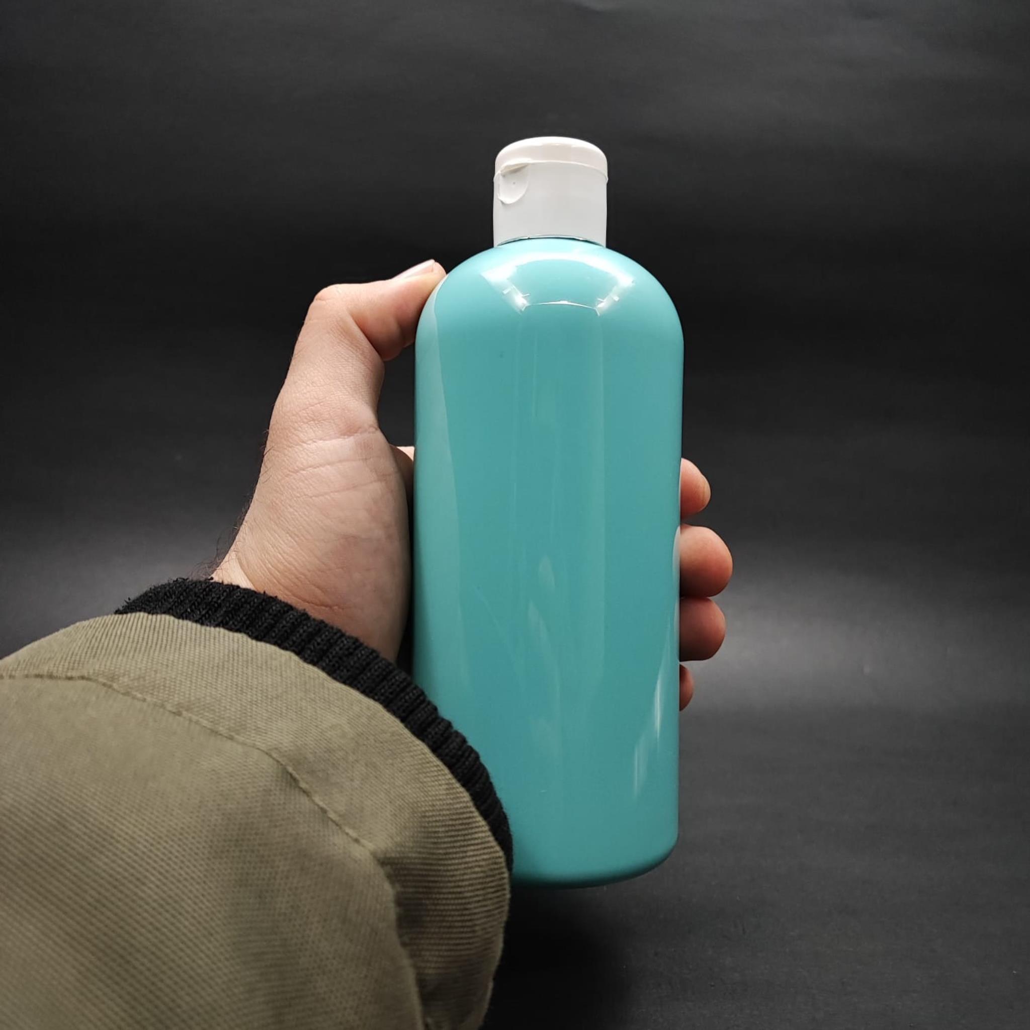400 CC OVAL BOYUNLU SİLİNDİR PET ŞİŞE (30 GR) - BEYAZ FLİPTOP ŞAMPUAN KAPAKLI - 400 ML PLASTİK ŞİŞE - TURKUAZ