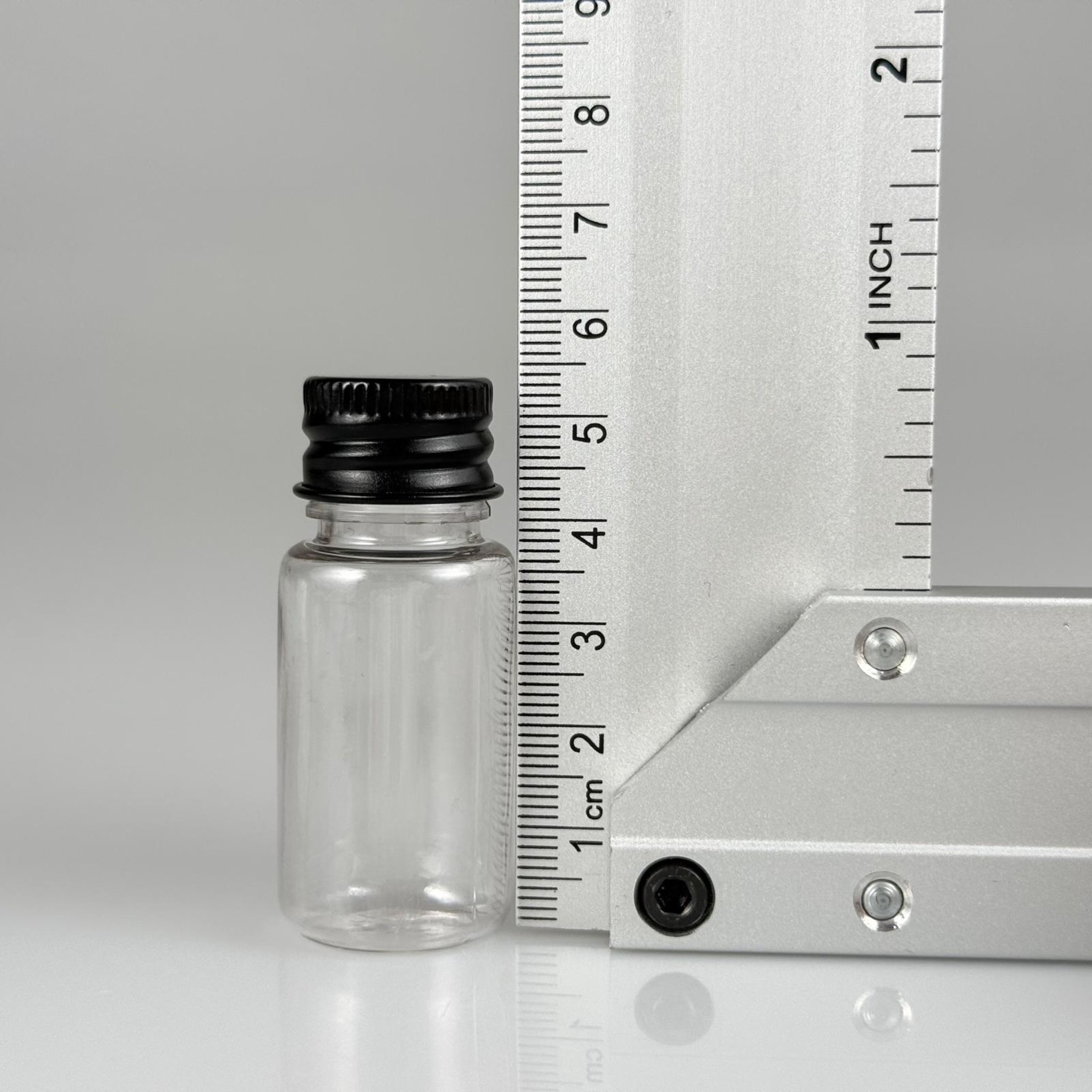 10 CC ŞEFFAF PET SHOT ŞİŞE - KÖPÜK CONTALI SİYAH ALÜMİNYUM METAL KAPAKLI + KÖR TIPALI TAKIM - 10 ML PLASTİK ŞİŞE