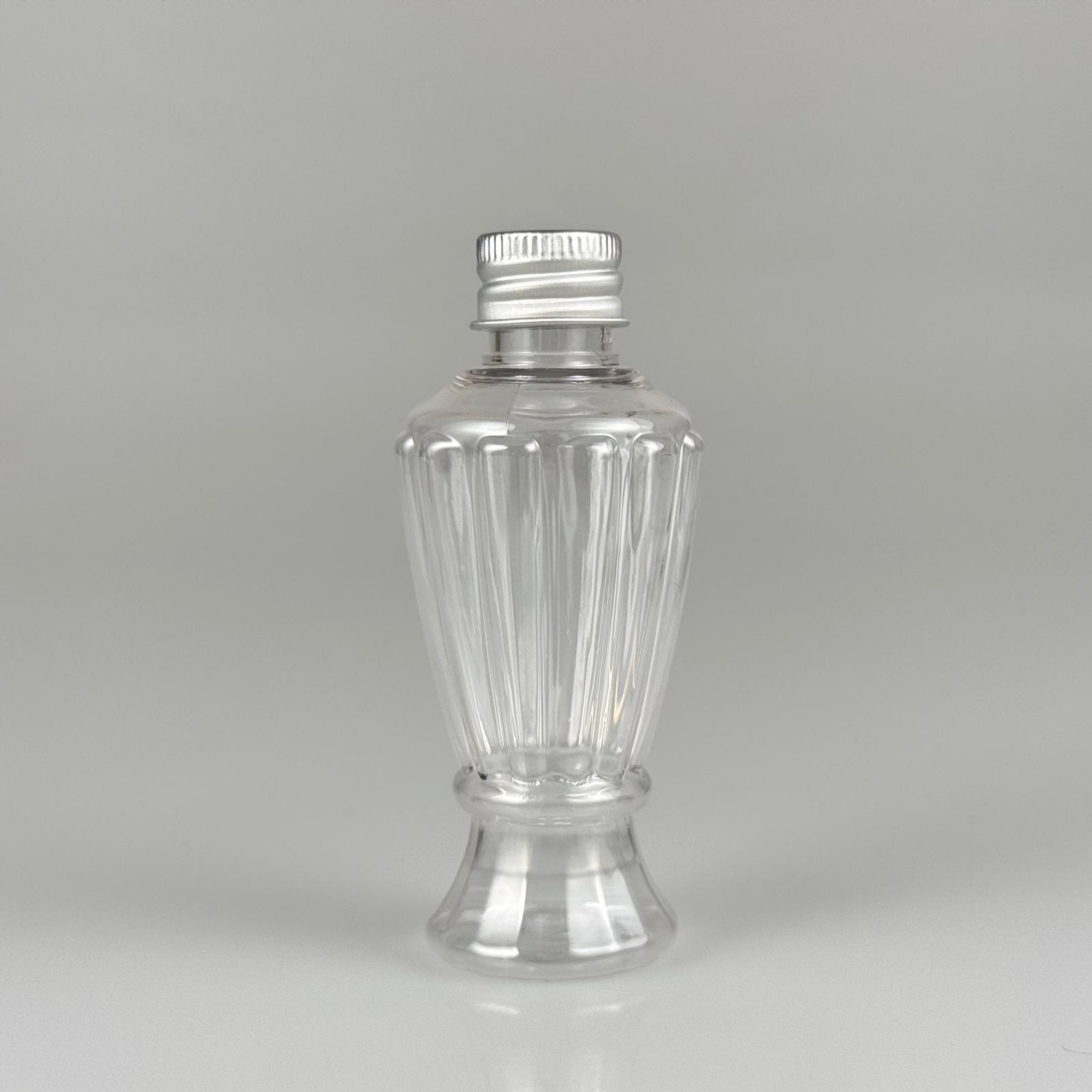 50 CC MİNİ VAZO HÜRREM PET ŞİŞE + KÖPÜK CONTALI GÜMÜŞ ALÜMİNYUM METAL KAPAKLI TAKIM - 50 ML PLASTİK CAMPET ŞİŞE
