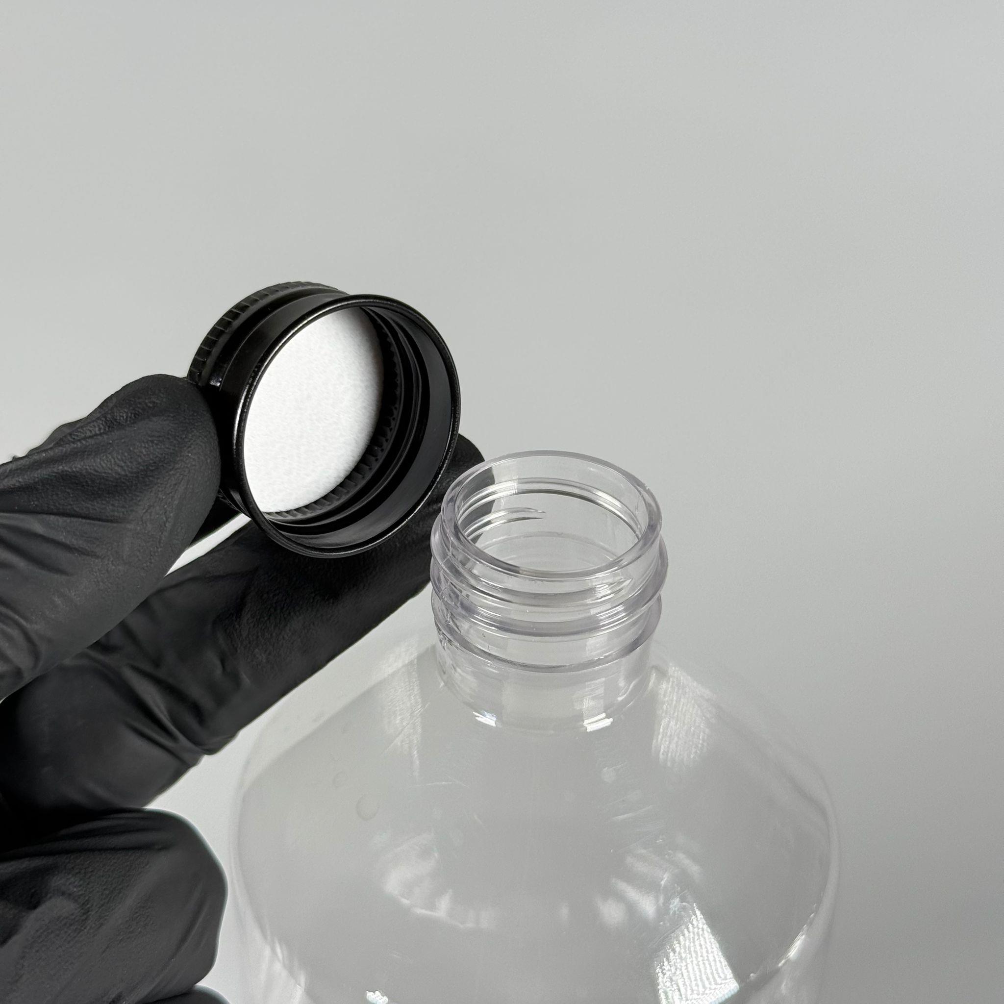 500 CC KÜT BOYUNLU ŞEFFAF PET ŞİŞE - SİYAH METAL ALÜMİNYUM KAPAKLI - 500 ML KALIN (30 gr) PET ŞİŞE