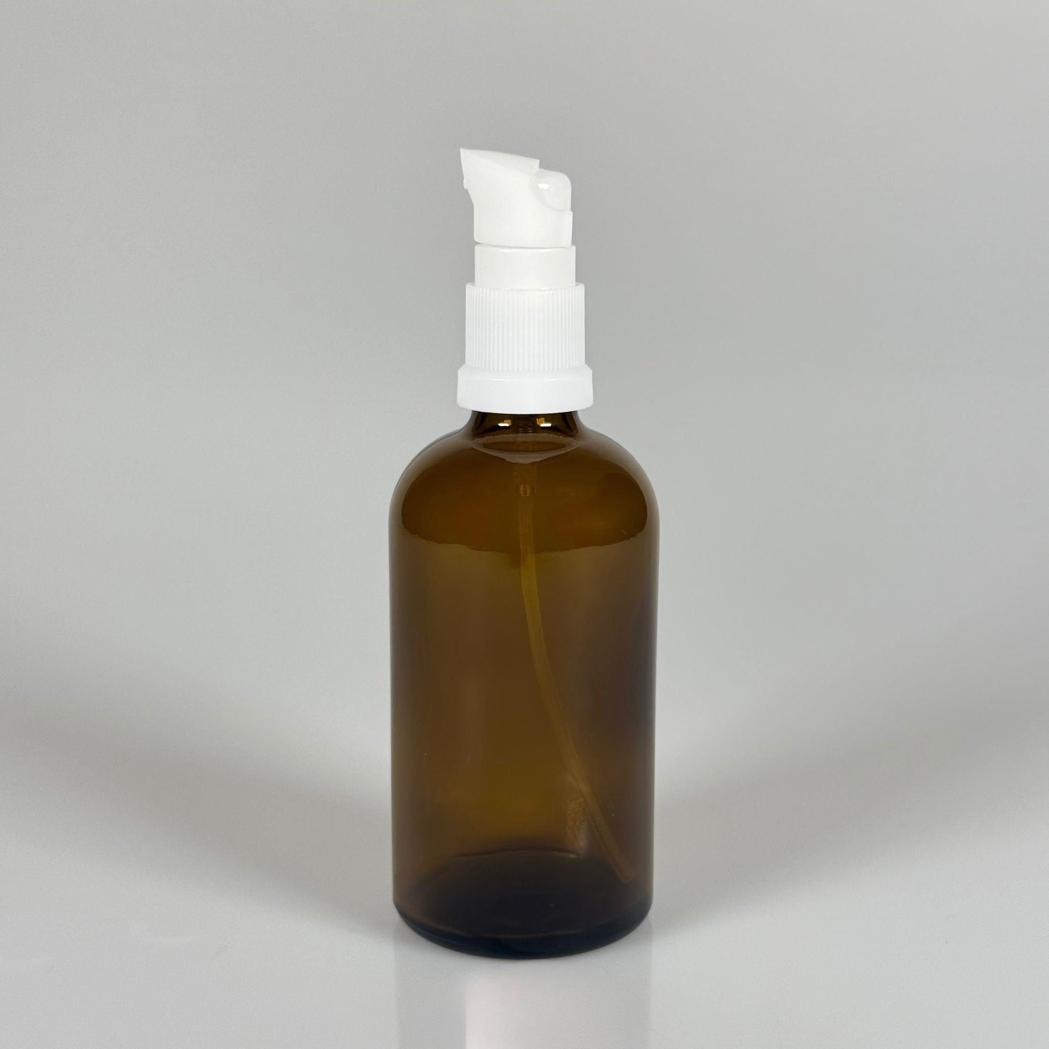 100 CC AMBER CAM ŞİŞE - SIZDIRMAZ ETEKLİ BEYAZ LOSYON POMPALI TAKIM - 100 ML LOSYON ŞİŞESİ - YAĞ, KREM GİBİ YOĞUN KIVAMLI SIVILAR İÇİN CAM AMBALAJ