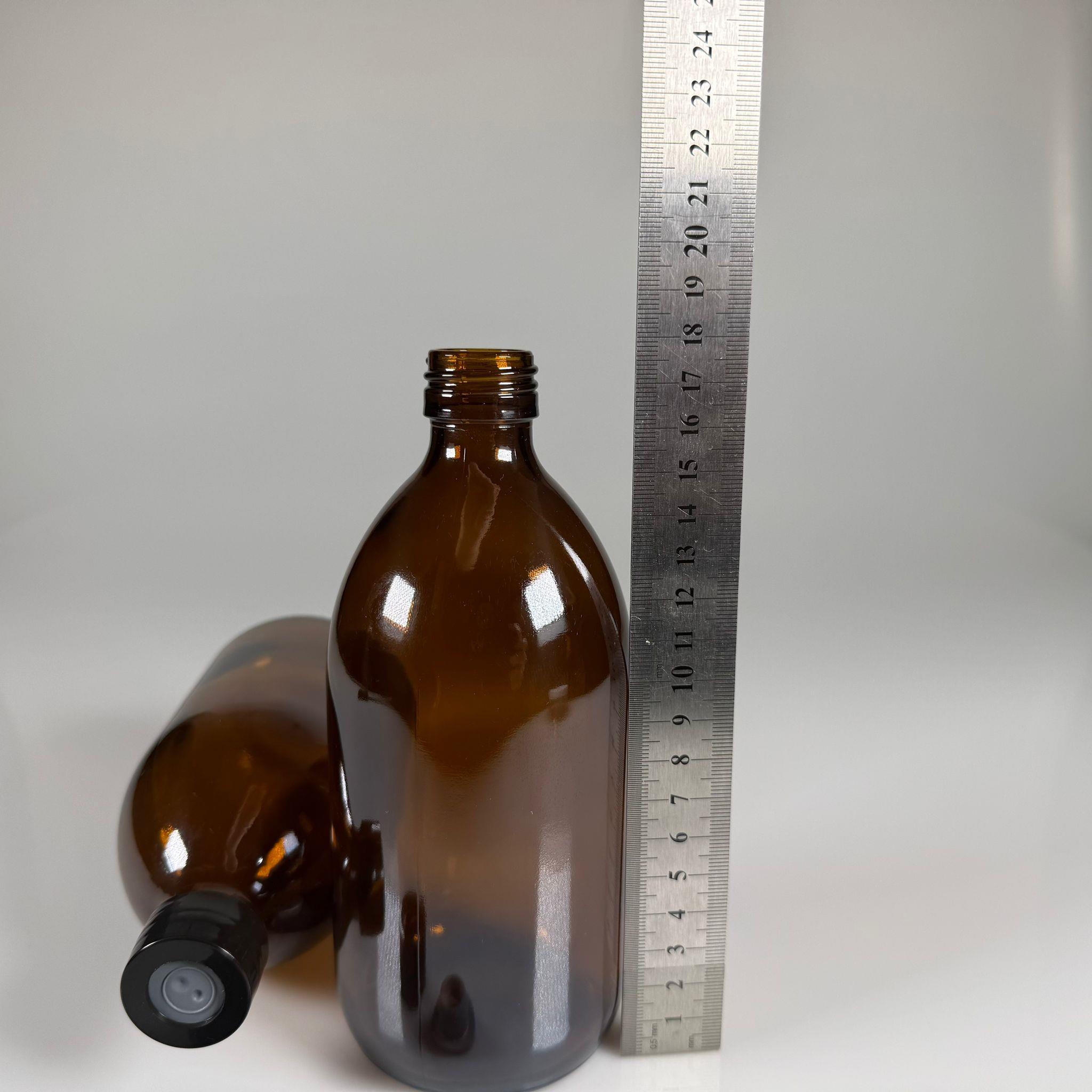 FLAKON ENJEKTÖR SERUM ŞİŞESİ - 500 ML ECZA CAM ŞİŞE + VİDALI DELİKLİ KAPAK (ELLE ÇEVİREREK KAPANIR) + KAUÇUK BUTİL TIPA TAKIM