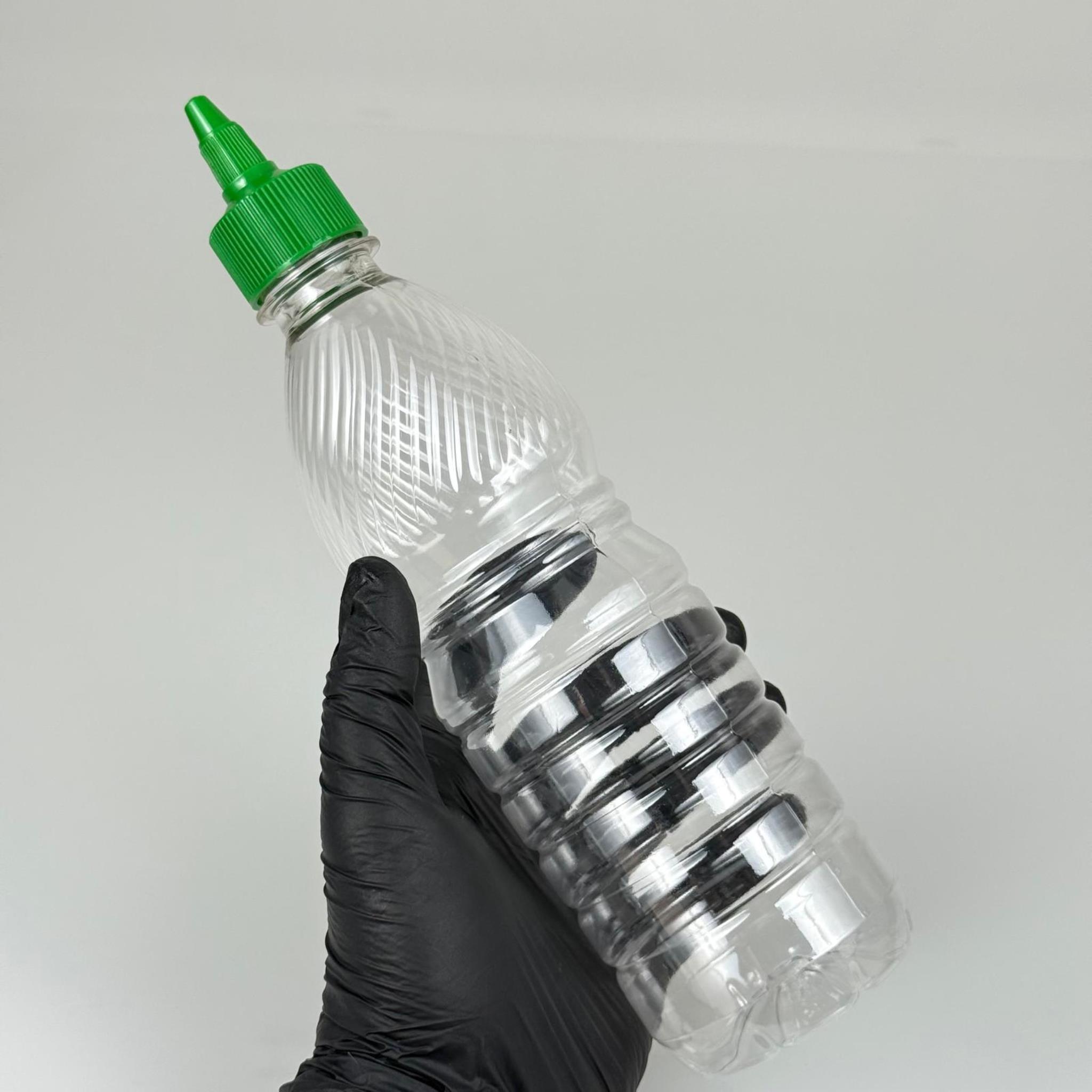 ZEYTİNYAĞI, SOS, ACI SOS, SİRKE, SRIRACHA VB BOŞ ŞİŞELERİ - YEŞİL SİVRİ TWİST AKITICI KAPAK + 500 ML ŞEFFAF KÜT PET PLASTİK ŞİŞE TAKIM