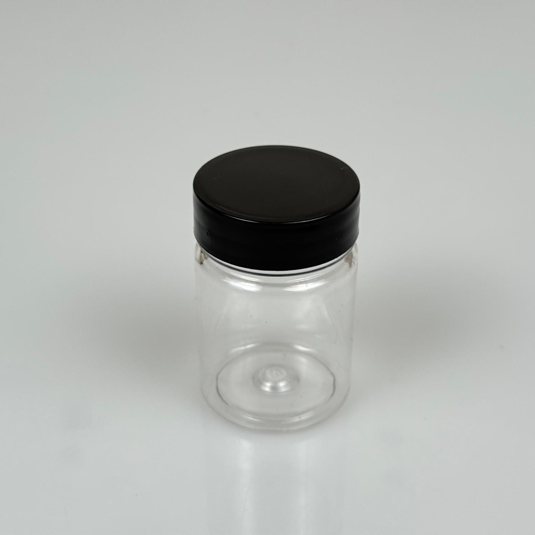 50 CC PET ŞİŞE GENİŞ AĞIZLI - SİYAH KAPAKLI - 50 ML PLASTİK NUMUNE KAVANOZU, MİNİ TABLET KAVANOZU