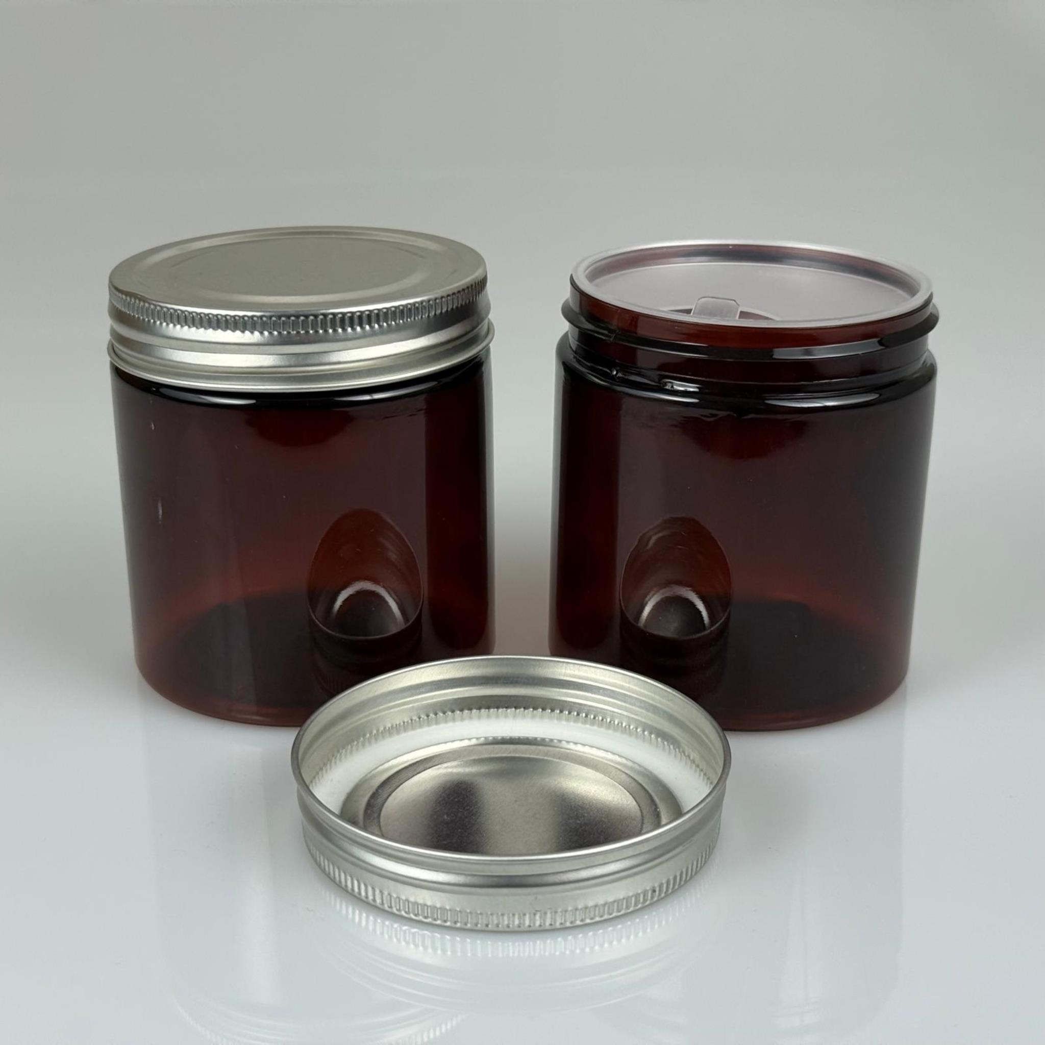 250 ML SERT PET KAVANOZ + GÜMÜŞ METAL KAPAK + İÇ TIPA - 250 CC KALIN AMBER PLASTİK KAVANOZ GÜMÜŞ METAL KAPAKLI İÇ TIPALI TAKIM - KREM KAVANOZLARI