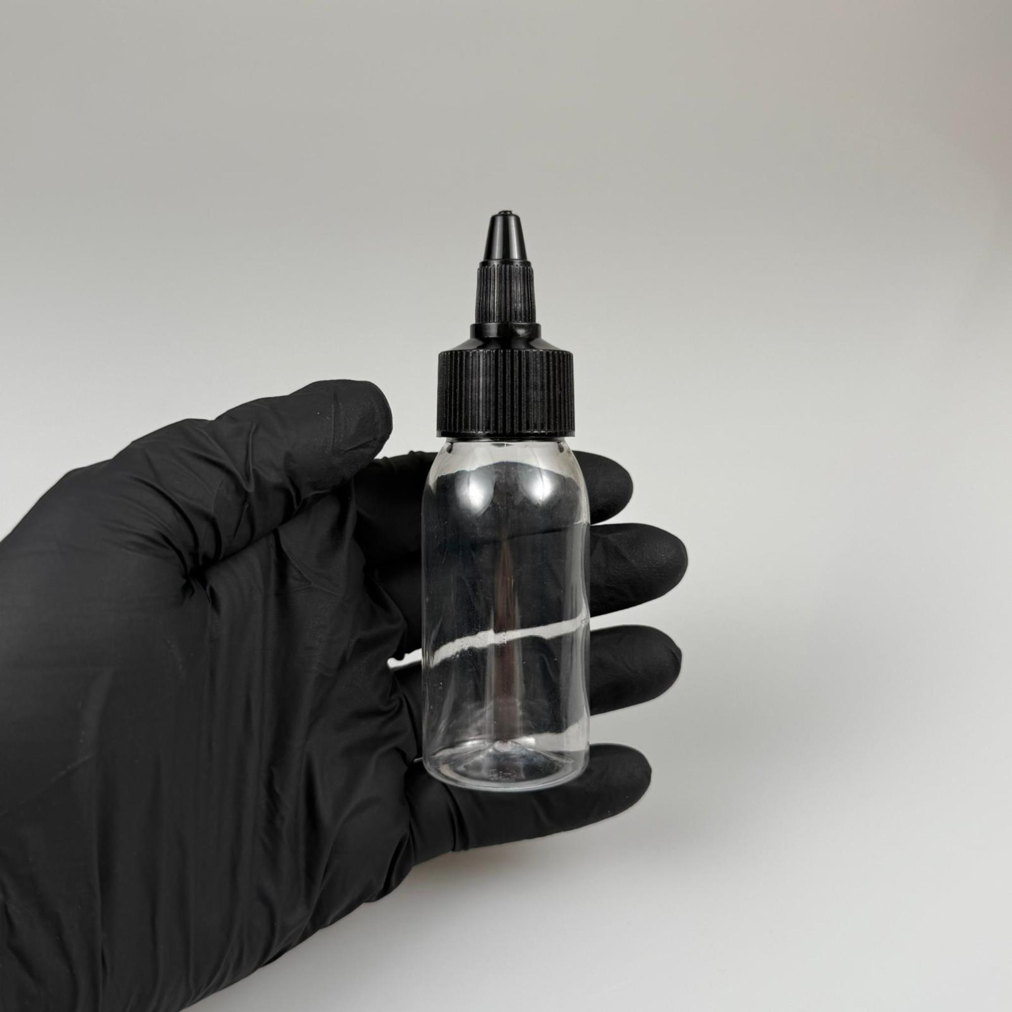 YAĞ, SOS, ACI SOS, SİRKE, SRIRACHA, MÜREKKEP, TUTKAL AKITICI VB BOŞ ŞİŞELERİ - SİYAH SİVRİ TWİST AKITICI KAPAK + 50 ML SERT PET PLASTİK ŞİŞE TAKIM