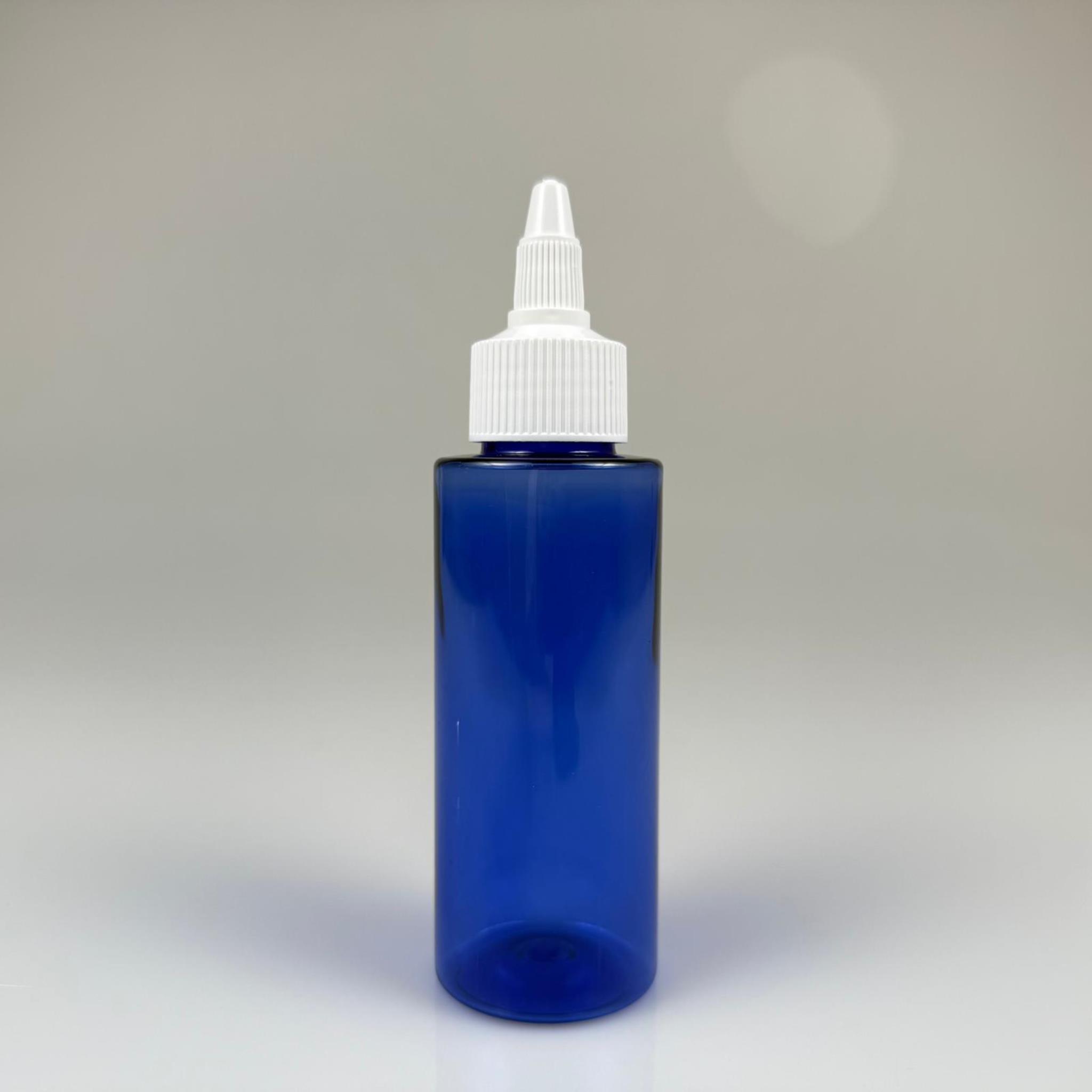 YAĞ, SOS, ACI SOS, SİRKE, SRIRACHA, MÜREKKEP, TUTKAL AKITICI VB BOŞ ŞİŞELERİ - BEYAZ SİVRİ TWİST AKITICI KAPAK + 100 ML KÜT MAVİ SERT PET PLASTİK ŞİŞE TAKIM