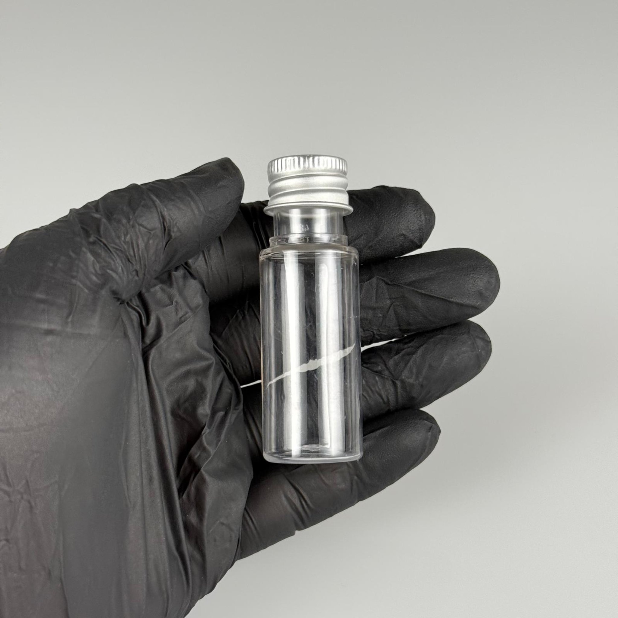 15 CC SİLİNDİR PET ŞİŞE + KÖPÜK CONTALI GÜMÜŞ ALÜMİNYUM METAL KAPAKLI + KÖR TIPALI TAKIML - 15 ML ŞEFFAF PET ŞİŞE