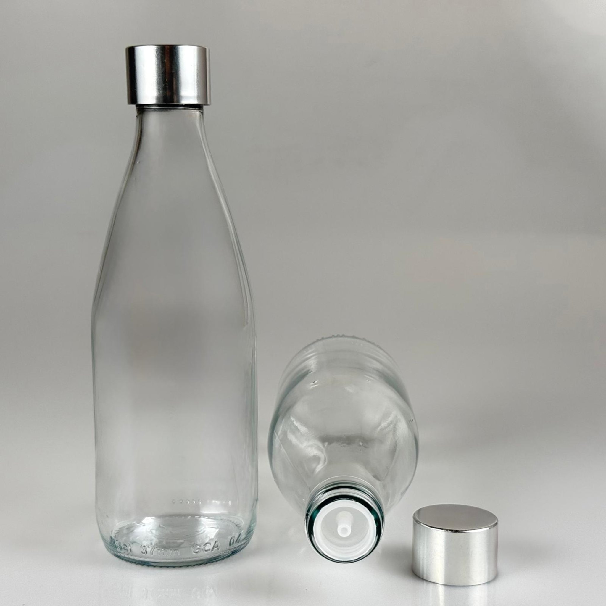330 CC CAM ŞİŞE + ALÜMİNYUM KAPLAMALI GÜMÜŞ KAPAKLI + DAMLALIKLI KOLONYA TIPALI TAKIM - 330 ML ŞİŞE