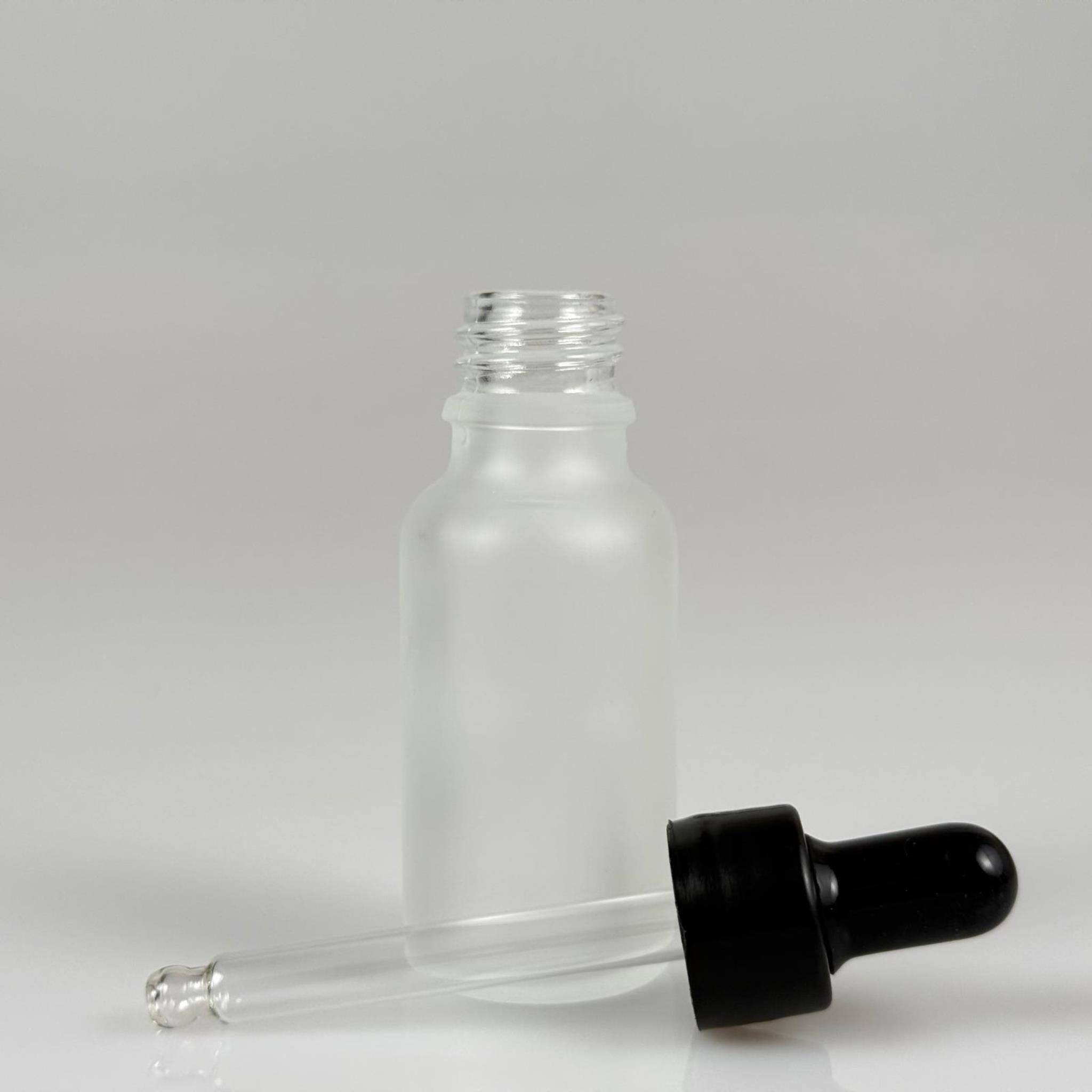 20 CC BUZLU CAM DAMLALIKLI ŞİŞE - SİYAH EMZİK + SİYAH DÜZ KAPAK + CAM PİPET TAKIM - 20 ML BUZLU DAMLALIKLI ŞİŞE SETİ