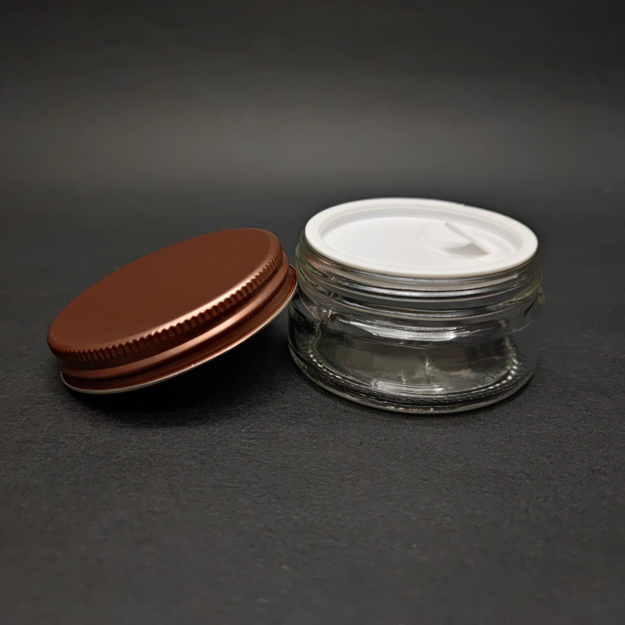 50 ML CAM KREM KAVANOZU + İÇ TIPA + BRONZ METAL KAPAK - 50 CC PAŞABAHÇE KREM KAVANOZLARI