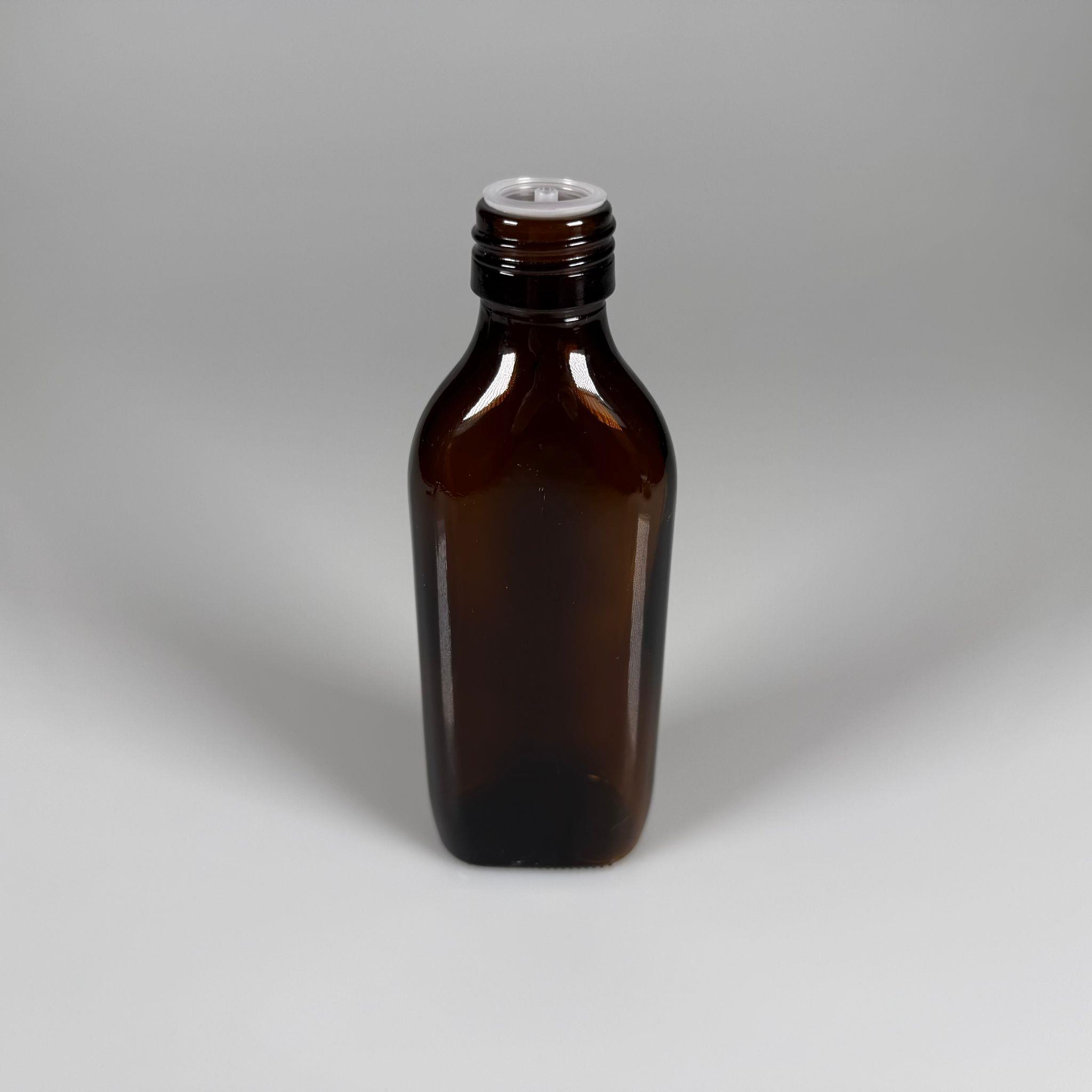 150 ML YASSI DOLUMU KOLAY, GENİŞ AĞIZLI İÇTEN DAMLALIKLI ŞİŞE (28 MM AĞIZ)  - 150 CC BEYAZ CONTALI KAPAKLI İÇTEN DAMLALIKLI CAM ECZA ŞİŞESİ - AMBER KAHVERENGİ