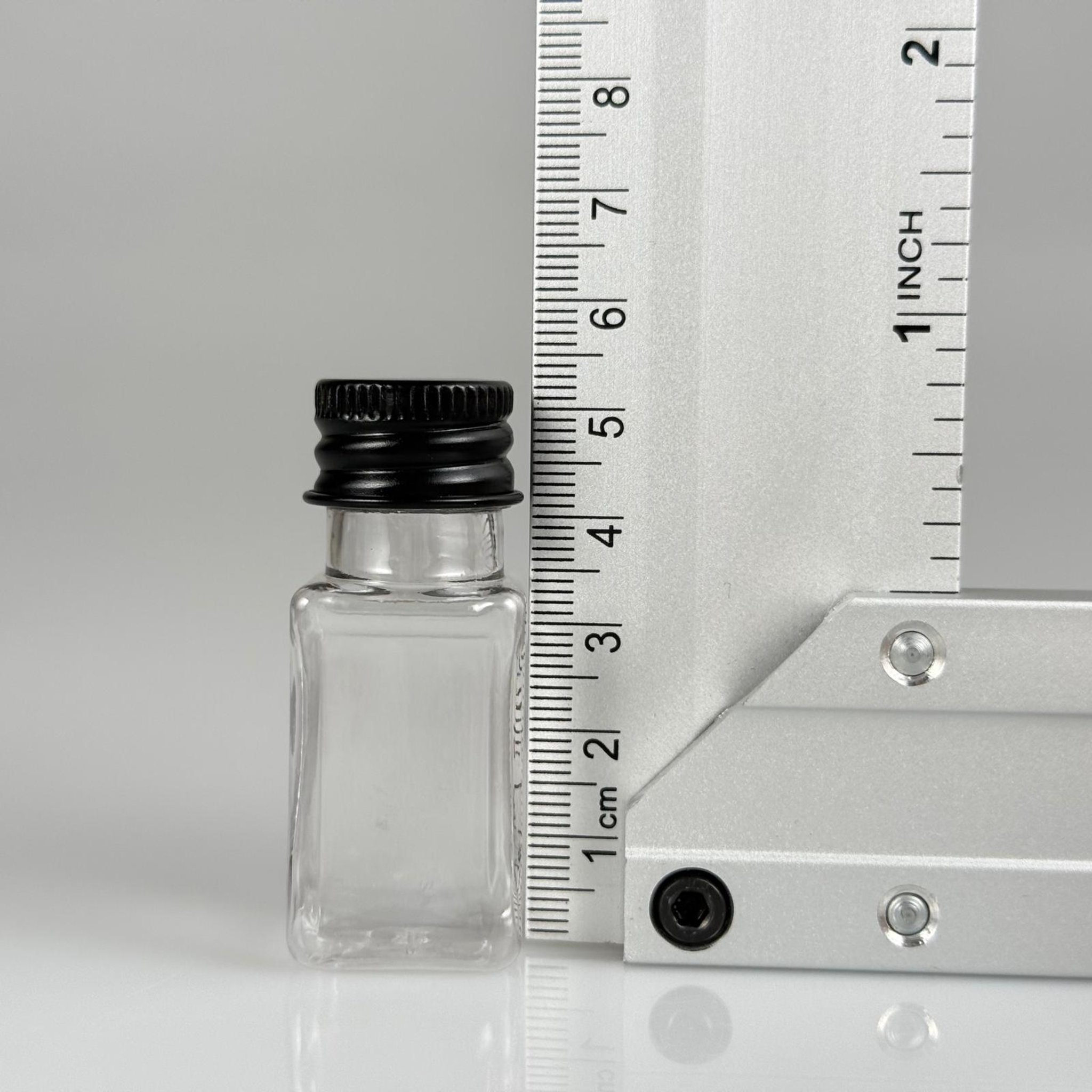 10 CC ŞEFFAF KARE PET SHOT ŞİŞE - KÖPÜK CONTALI SİYAH ALÜMİNYUM METAL KAPAKLI TAKIM - 10 ML PLASTİK ŞİŞE
