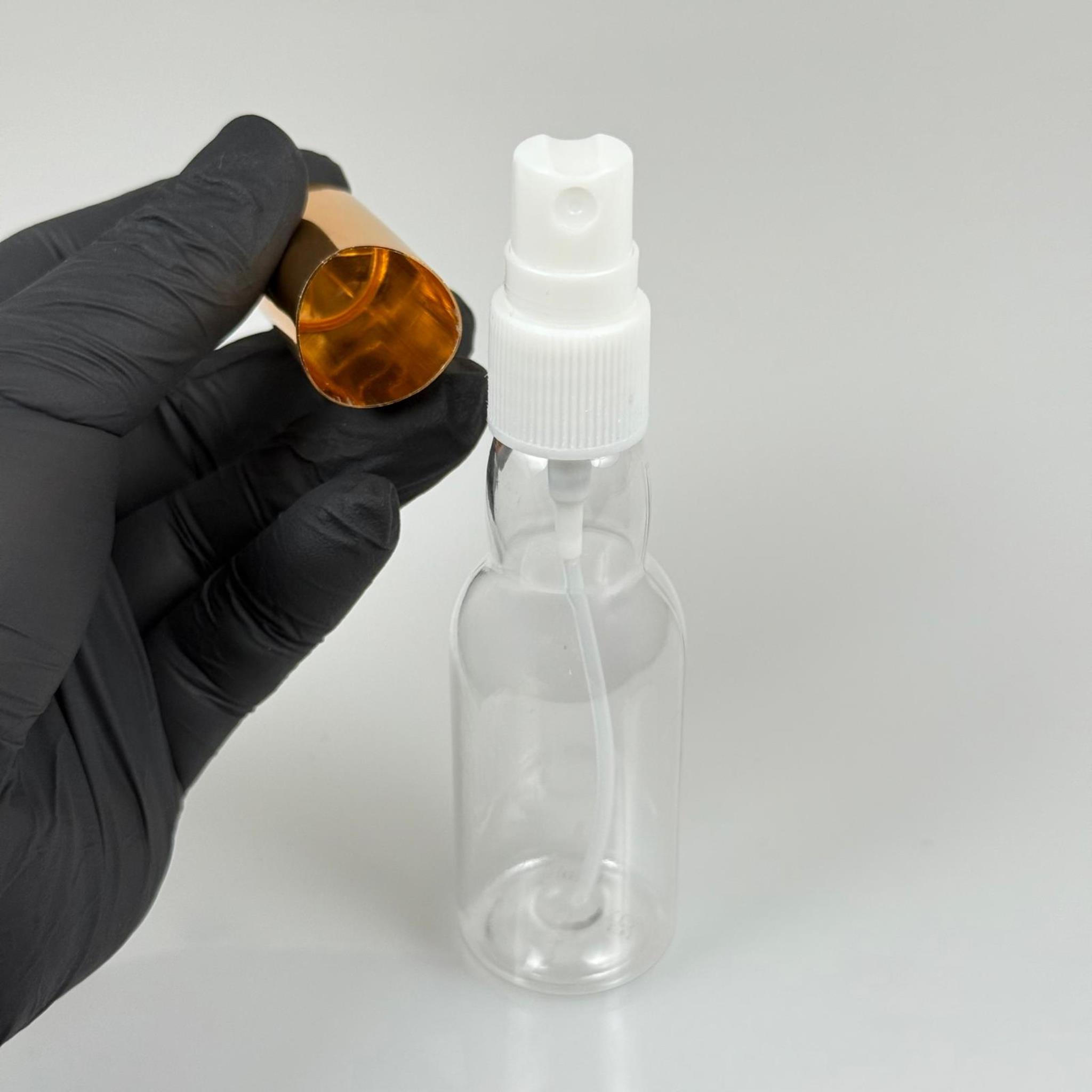 40 ML PET KOLONYA, PARFÜM VB ŞİŞELERİ - METAL ALÜMİNYUM GOLD KAPAK + VİDALI SPREY + 40 CC BOĞAZLI ŞİŞE SET TAKIM