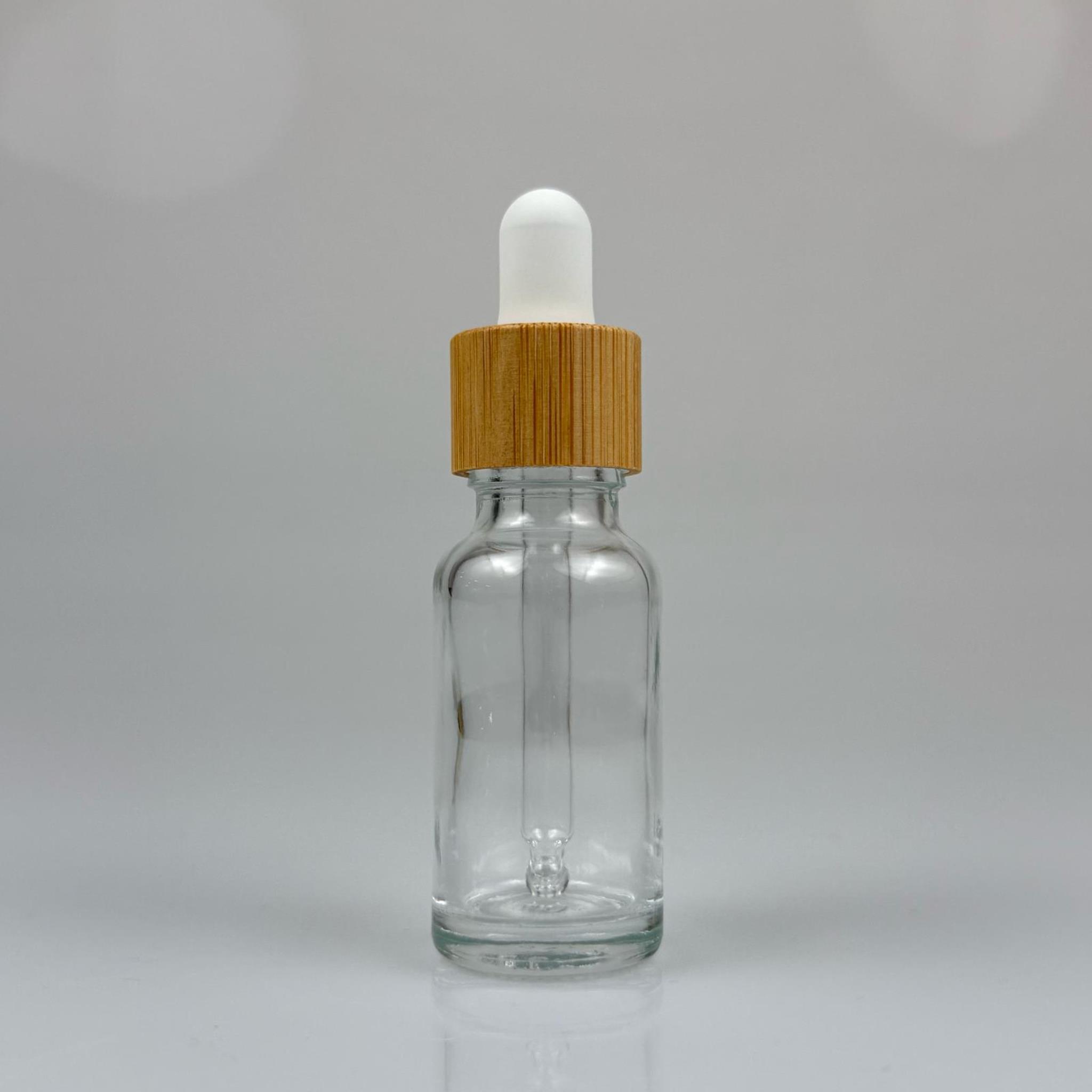 20 CC ŞEFFAF CAM DAMLALIKLI ŞİŞE - BEYAZ EMZİK - BAMBU AHŞAP KAPAK - 20 ML BAMBU KAPAKLI CAM DAMLALIKLI ŞİŞE