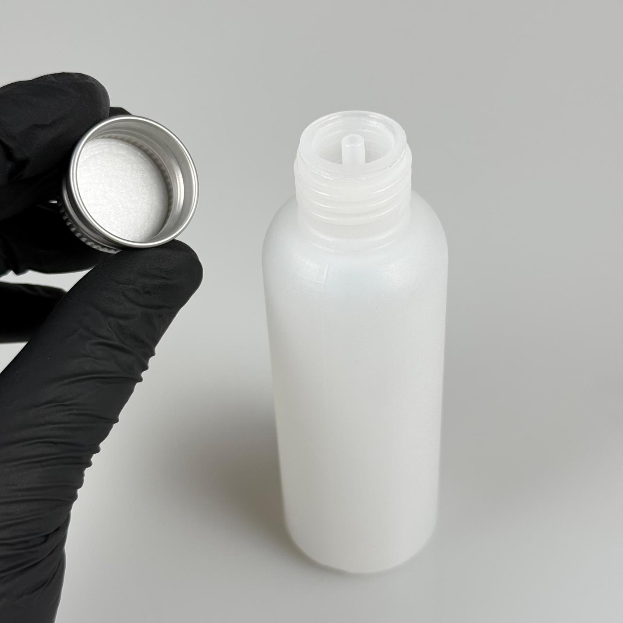 100 CC NATÜREL SERT POLİETİLEN ŞİŞE + GÜMÜŞ METAL KAPAKLI ( 24 MM ) + PLASTİK TIPALI - 100 ML SERT POLİETİLEN ASETON ŞİŞESİ
