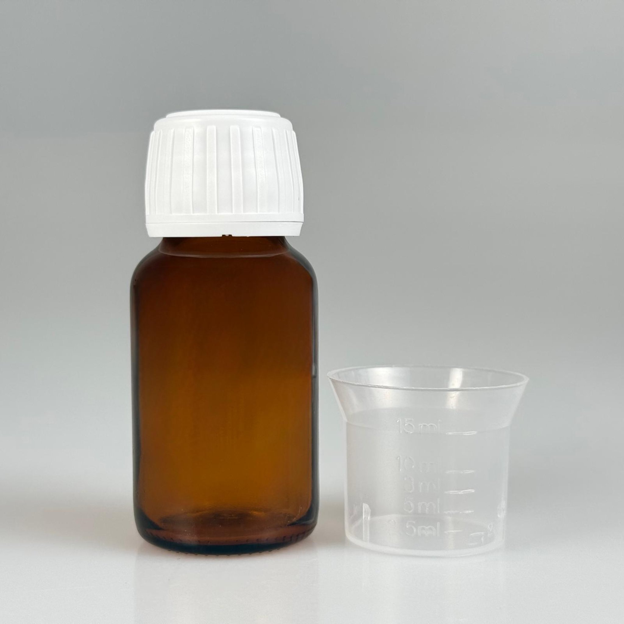 30 CC AMBER CAM ŞİŞE + BEYAZ KİLİTLİ KAPAK + 15 ML ÖLÇEK TAKIM - 30 ML KAHVERENGİ BOŞ ŞURUP ŞİŞESİ (AĞIZ ÇAPI 25 MM) - 30 ML ECZA ŞİŞESİ