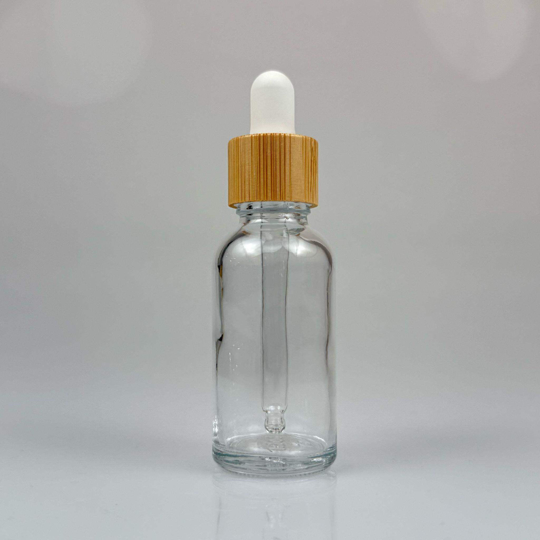 30 CC ŞEFFAF CAM DAMLALIKLI ŞİŞE - BEYAZ EMZİK - BAMBU AHŞAP KAPAK - 30 ML BAMBU KAPAKLI CAM DAMLALIKLI ŞİŞE
